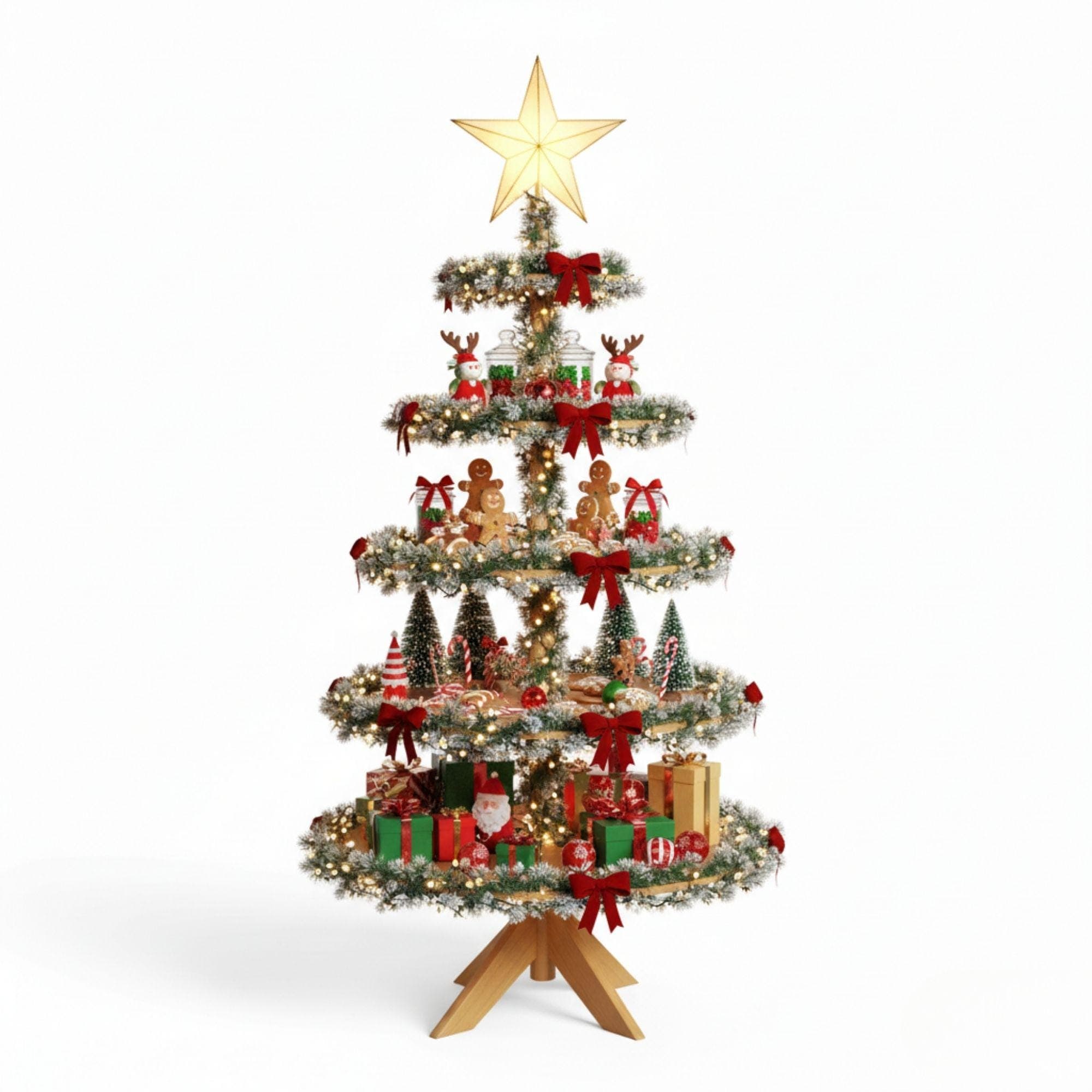 Christmas Village Tree Stand Plans | DIY Tiered Display Shelf Instructions | Wooden Miniature Village Platform | Woodworking Pattern - view 3