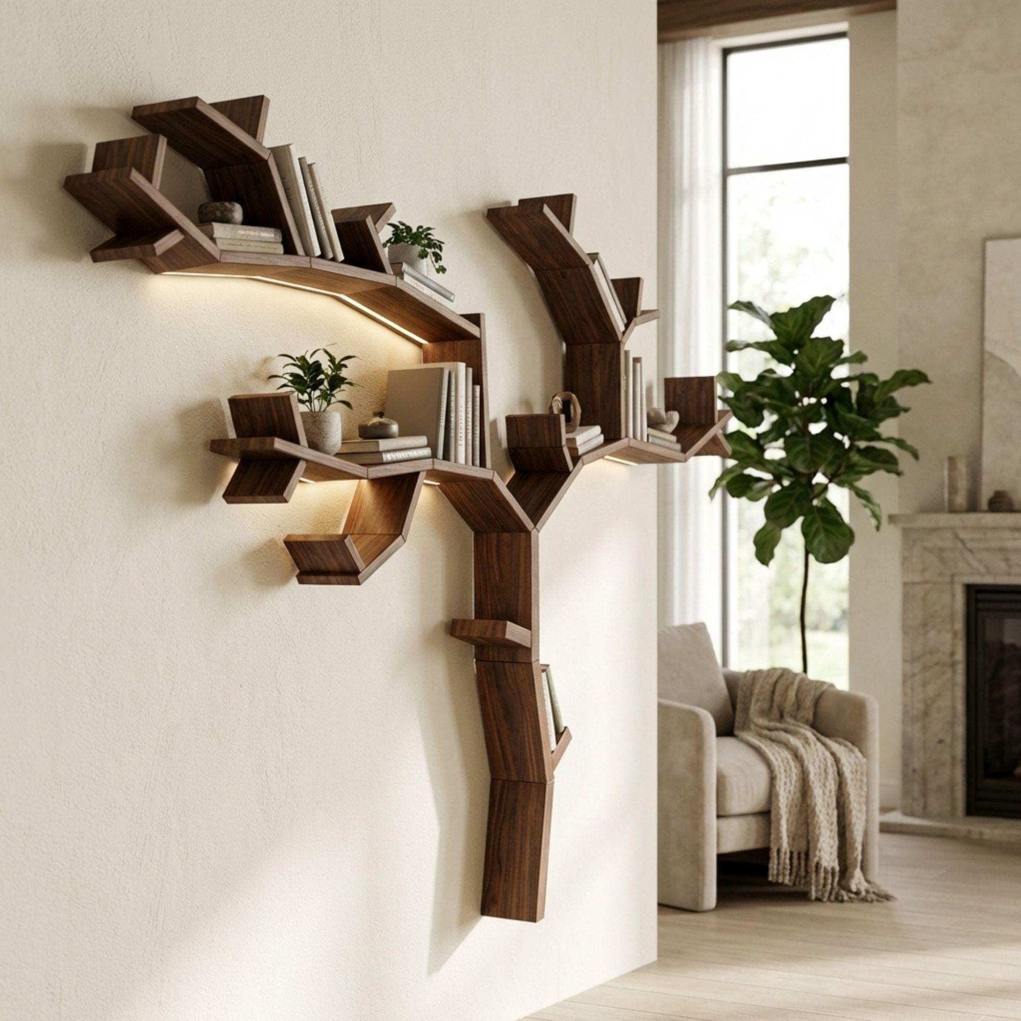 DIY Tree Bookshelf Plans PDF | Artistic Branch Wall Library Blueprint | Unique Floating Bookcase | Nature Inspired Woodworking Plan - view 6