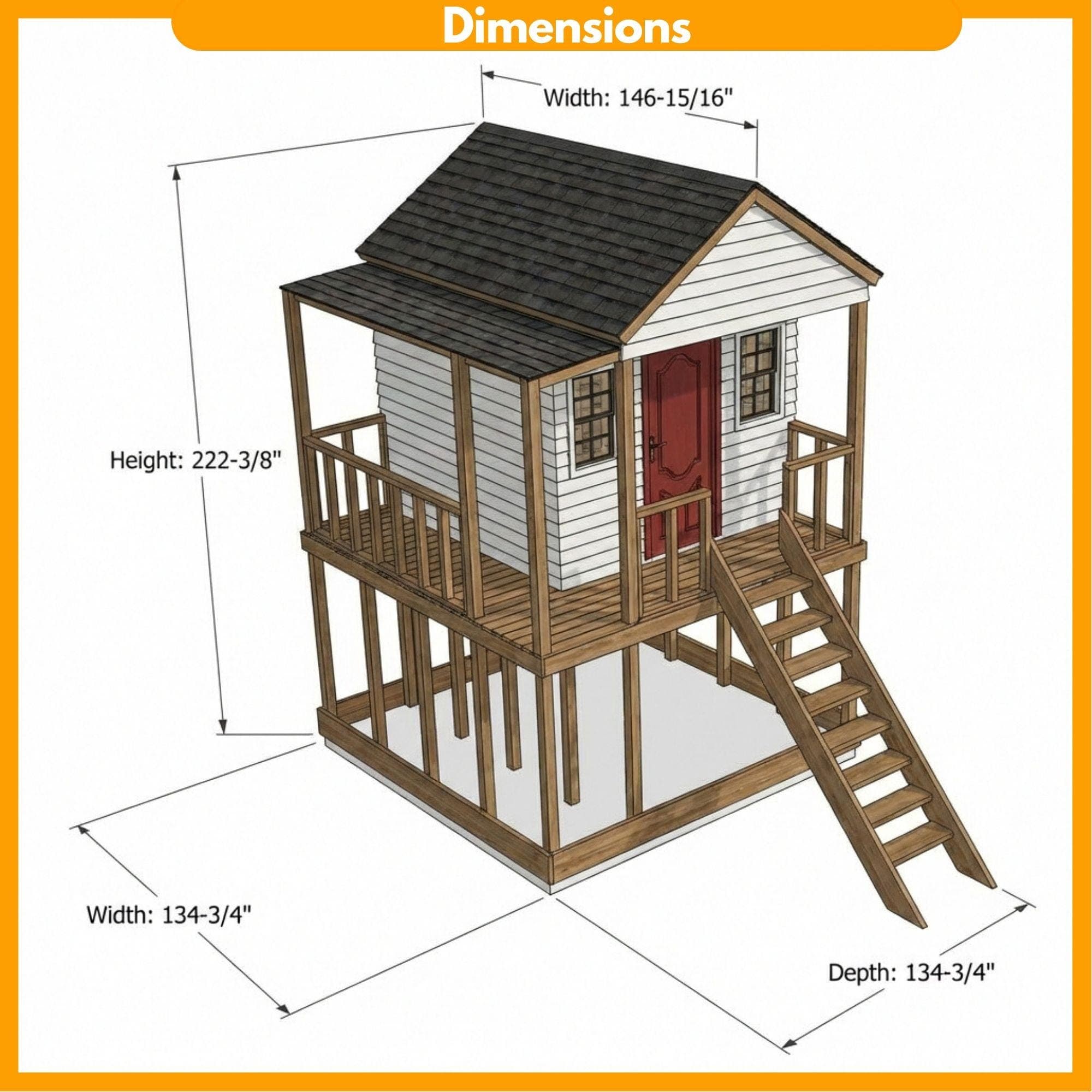 DIY Kids Playhouse Plans | Outdoor Lofted Playhouse PDF | 2 Story Wooden Clubhouse Build | Treehouse Blueprint | Playground Fort Plans - view 2