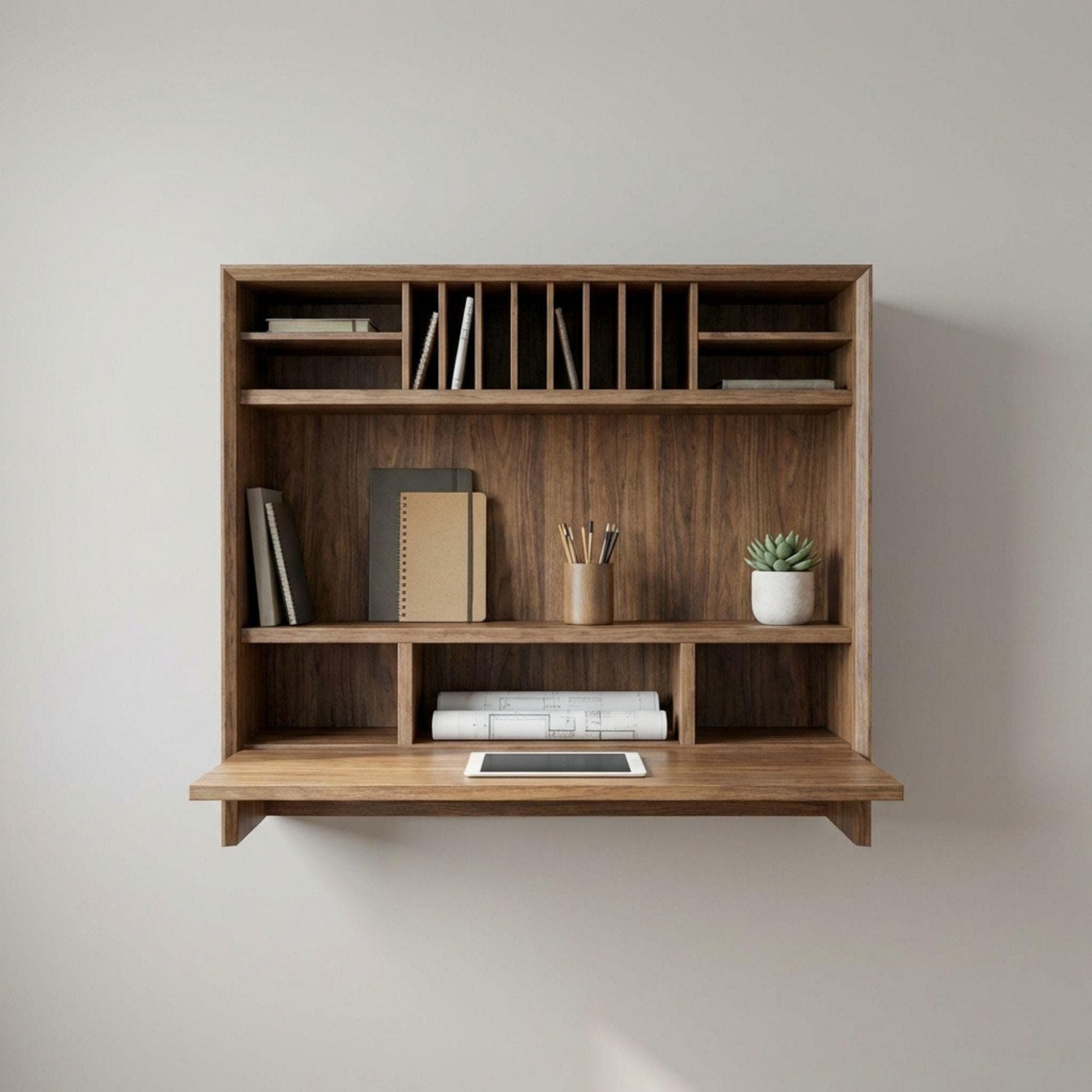 DIY Wall Mounted Murphy Desk Plans | Fold Down Shelf Blueprint (PDF Download) - view 3