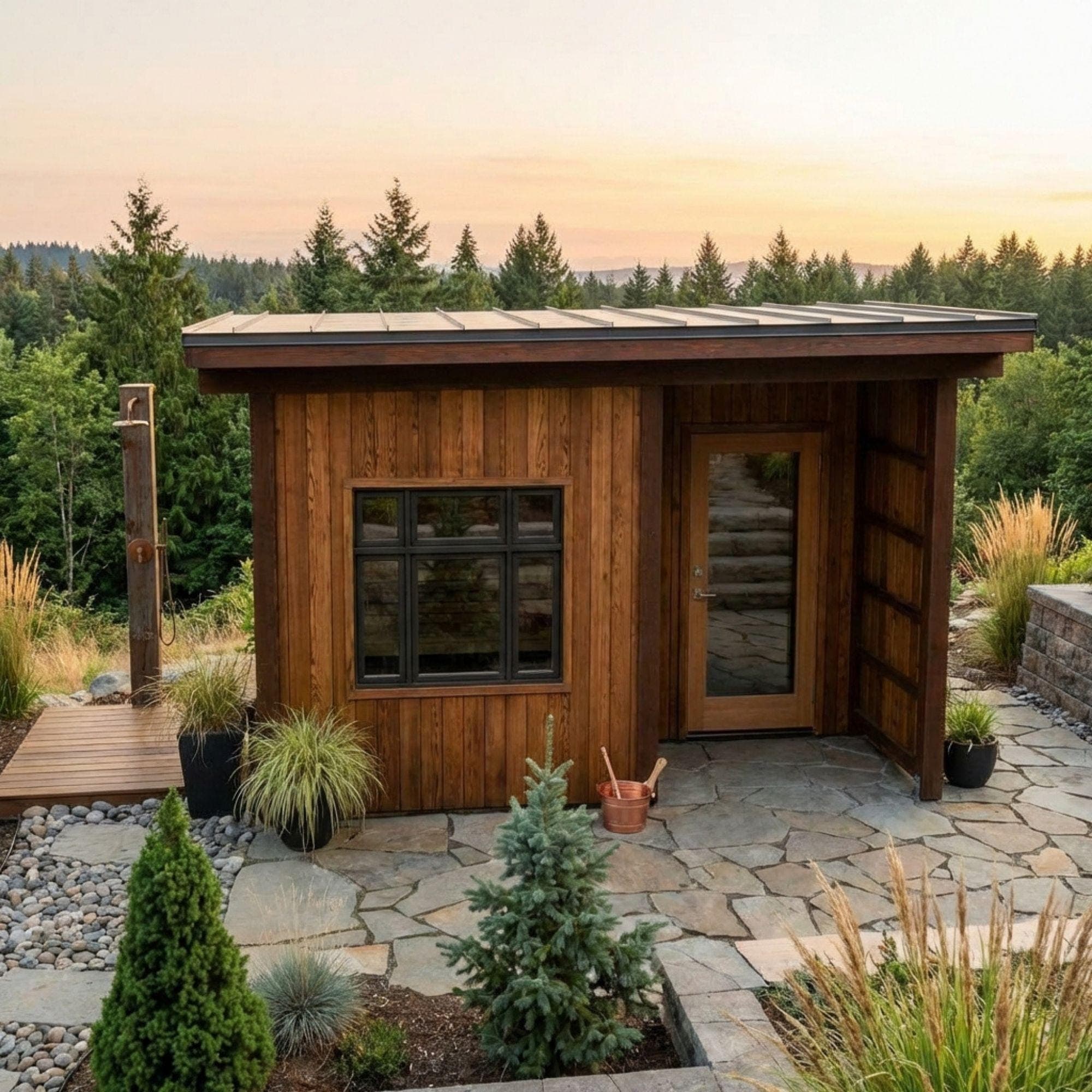DIY Outdoor Sauna Plans | Modern Sauna Blueprints PDF | Sauna With Window | Sauna With Shower Plans | Backyard Sauna Building Design - view 4