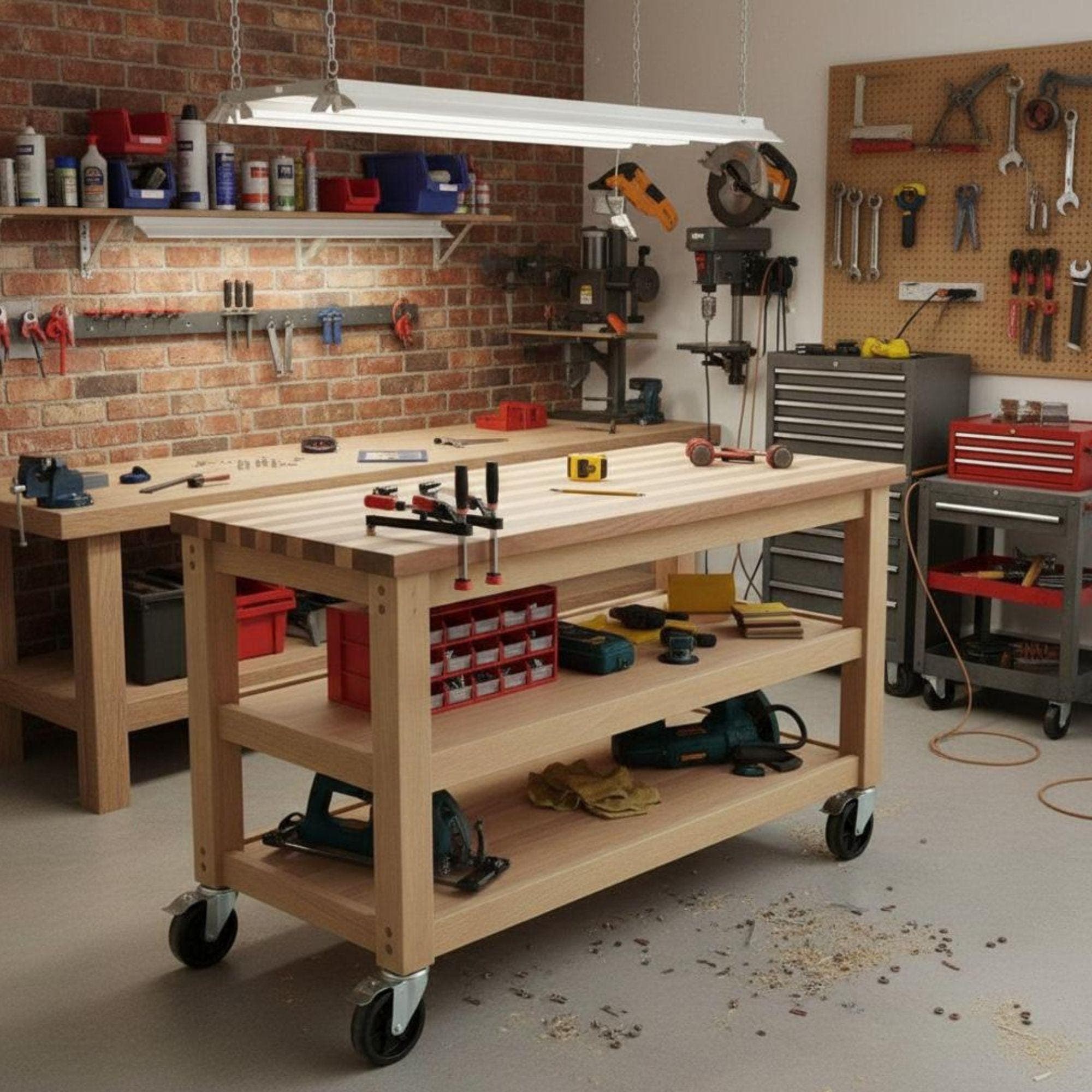 DIY Workbench Plans | DIY Woodworking Project | Roll Away Work Bench Fit Plans | Woodworking Workshop Design with Tool Wall DXF Files - view 3