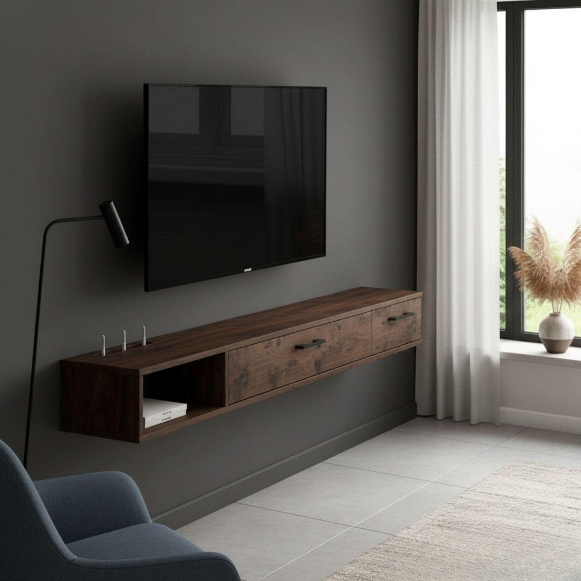Floating TV Console Plan: Modern Walnut Wall-Mounted Design (Digital Download) - view 2