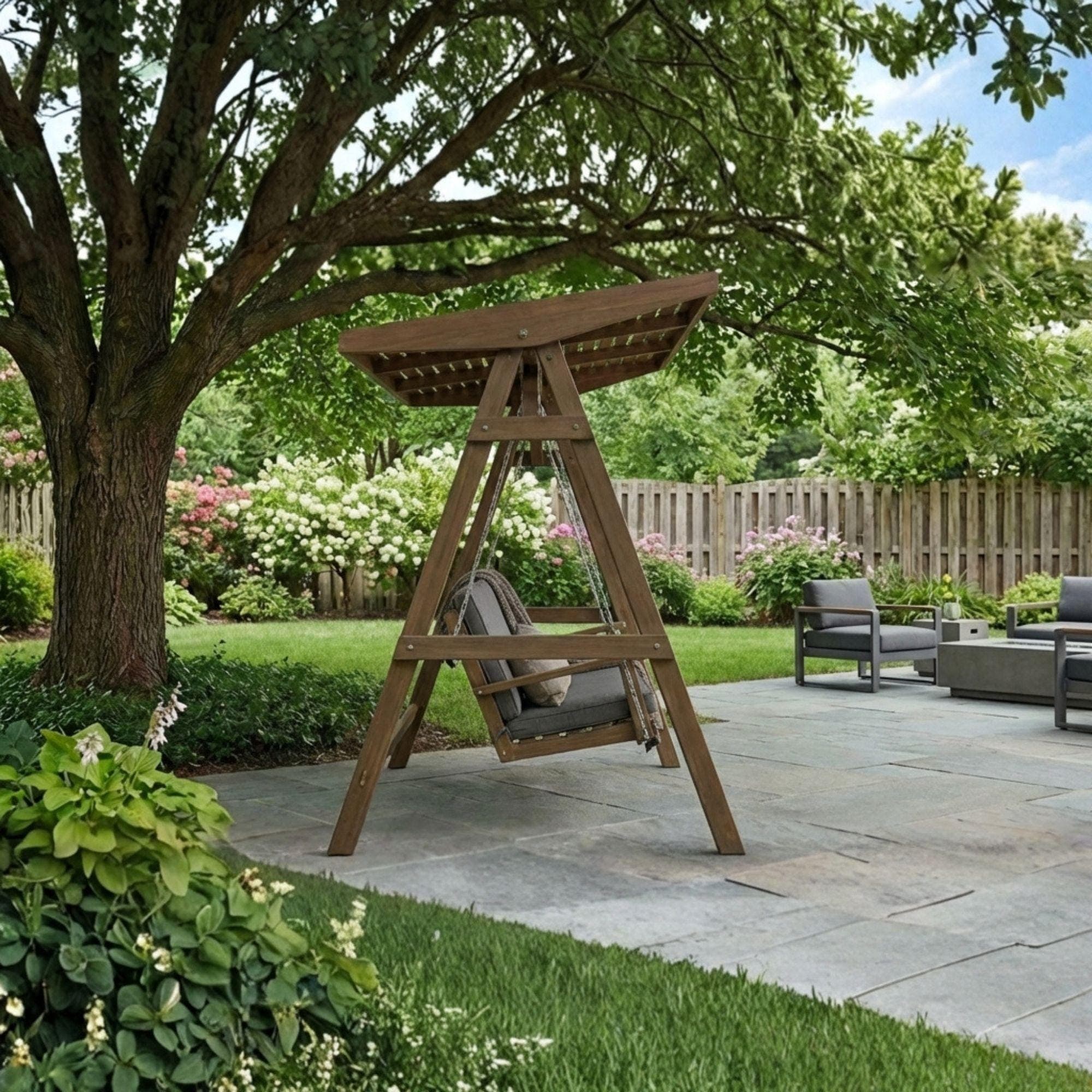 Covered Garden Swing Plans | DIY A-Frame Bench with Roof (PDF Blueprint - view 4