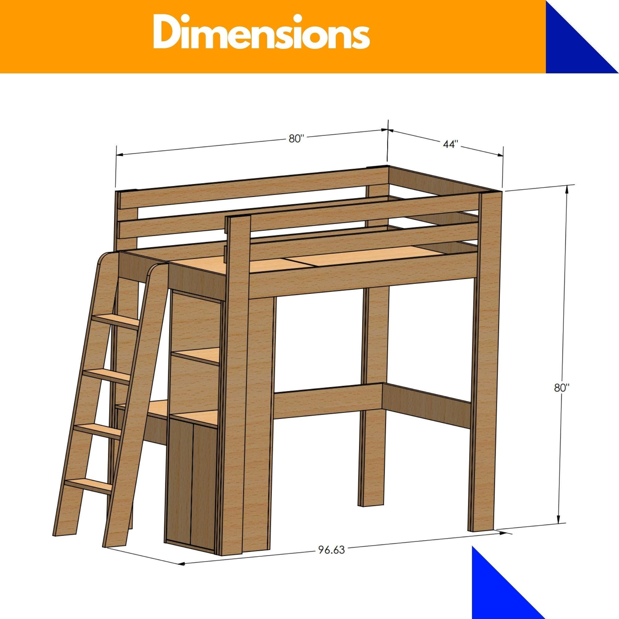 Twin Loft Bed DIY Plans with Stairs & Desk | Space Saving Blueprint (PDF Download) - view 2