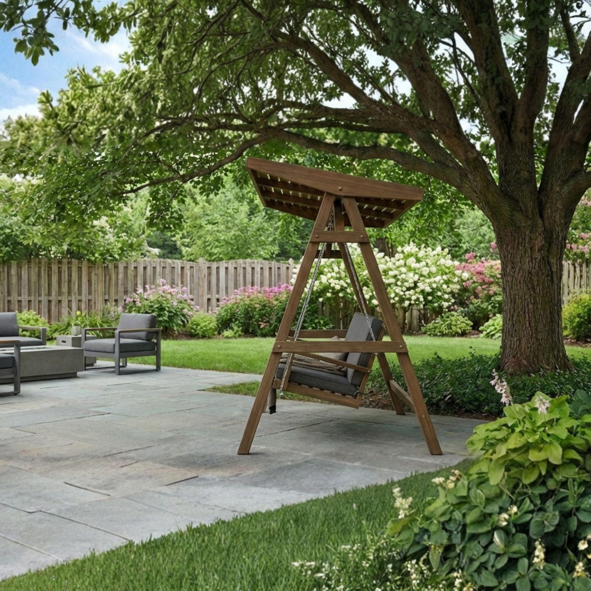 Covered Garden Swing Plans | DIY A-Frame Bench with Roof (PDF Blueprint - view 5
