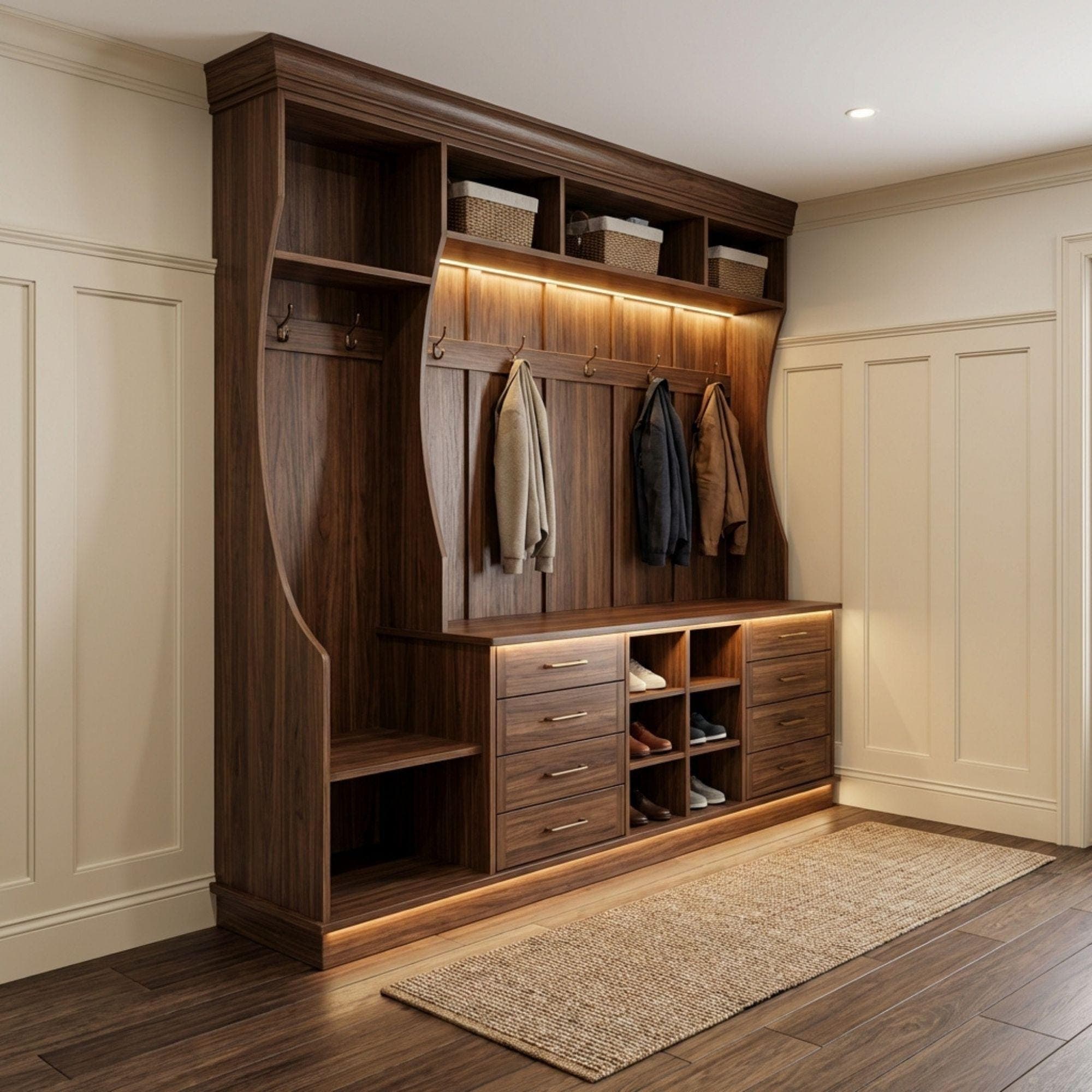 DIY Built In Cabinets Plans | Large Mudroom Hall Tree Blueprint | Wall Unit Storage Cabinet PDF - view 4