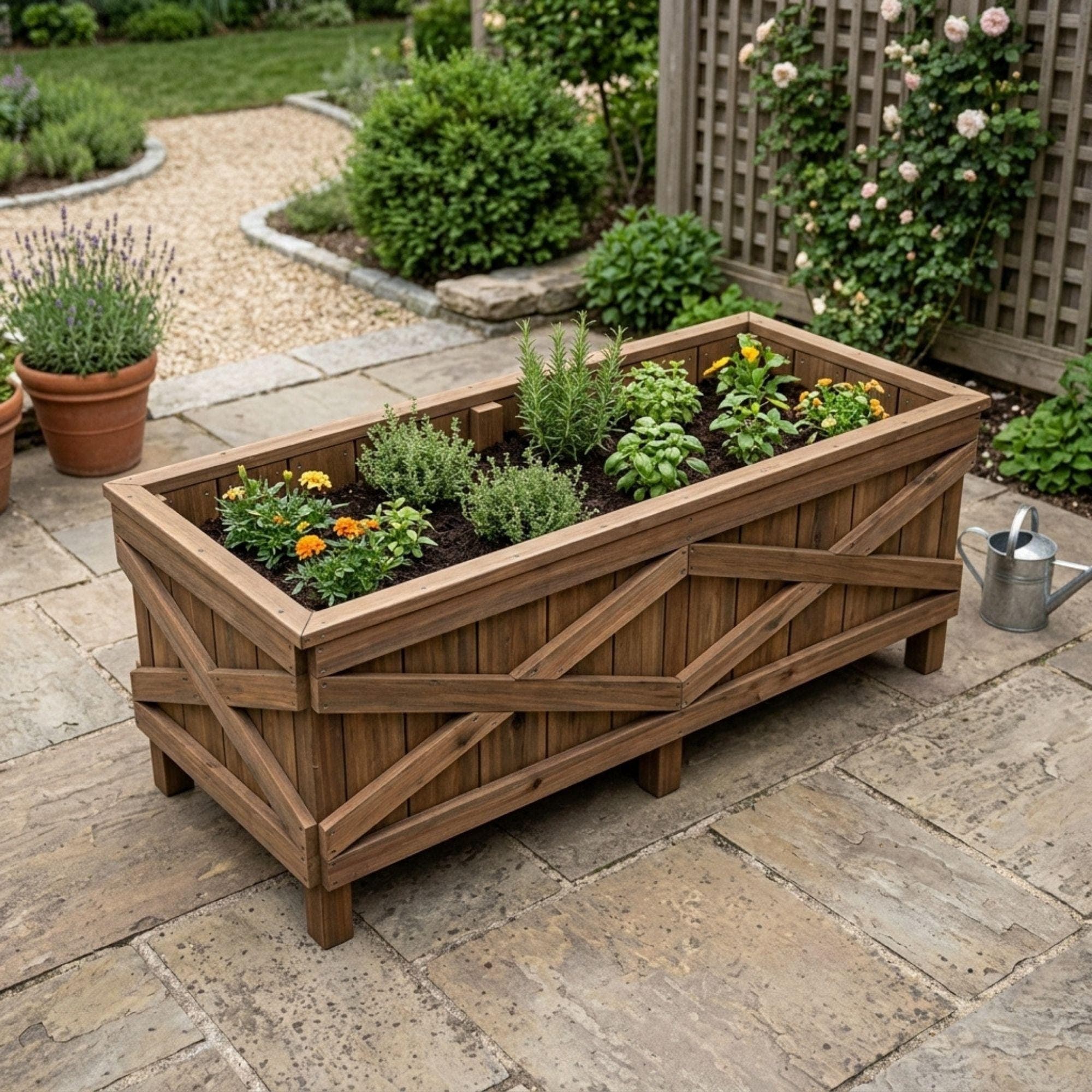 DIY Raised Planter Bed Plans PDF | Wooden Elevated Garden Box Blueprint | Rustic Barn Door Planter | Vegetable Garden Bed Woodworking - view 4
