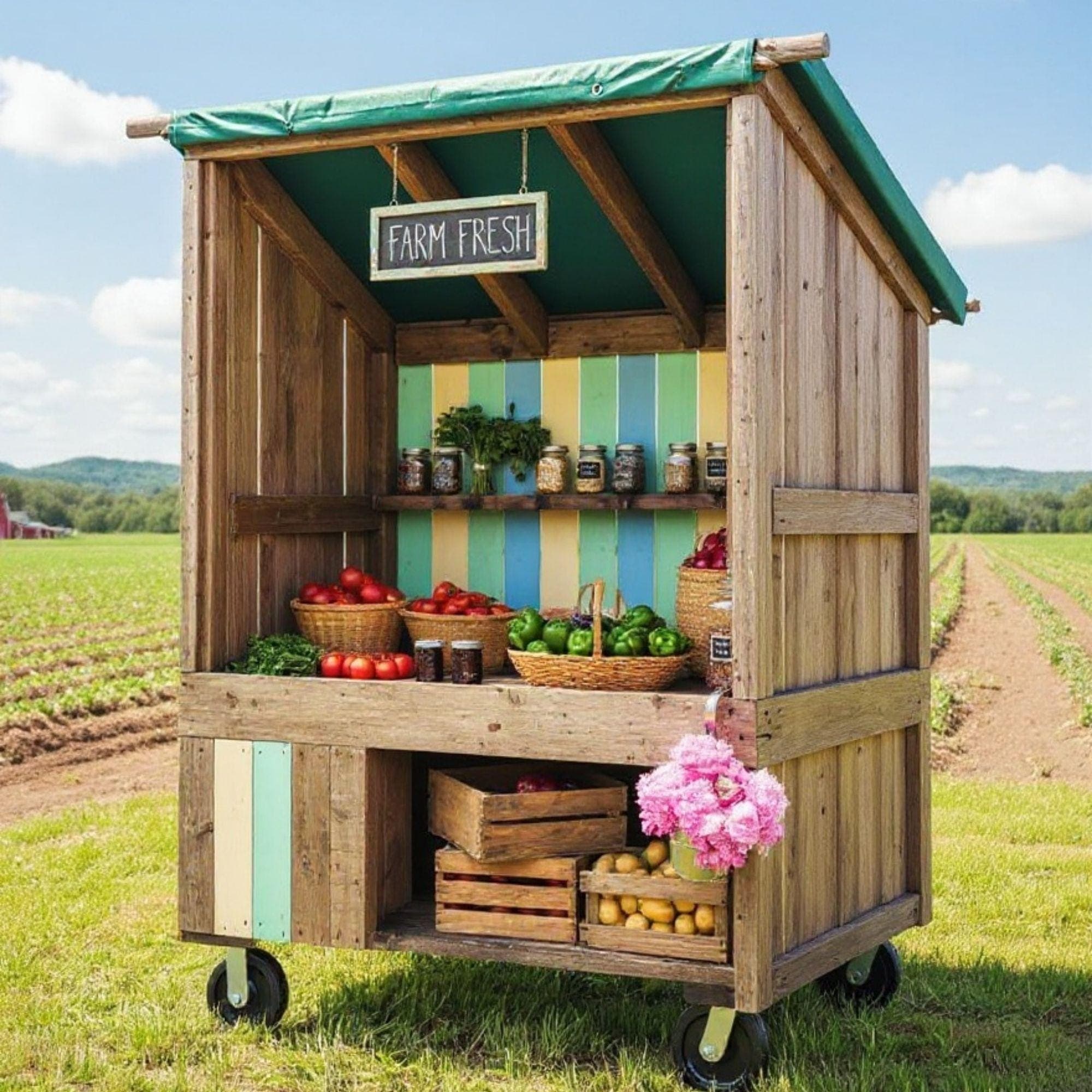 Farmstand Plans | Mobile Flower Stand Cart | Farmers Market Display | Roadside Fruit & Vegetable Stands | Bakery Cart Plans - view 4