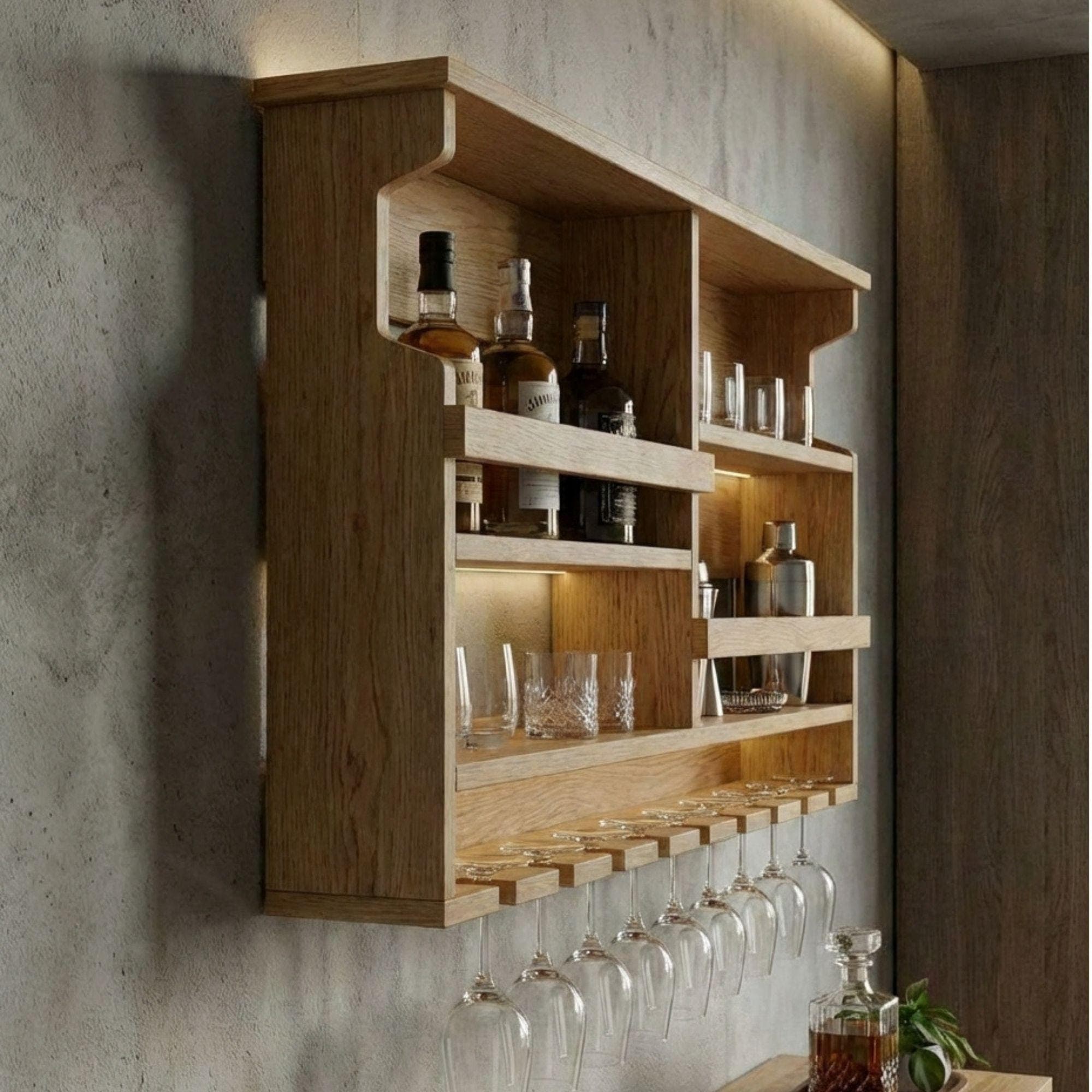 DIY Wall Mounted Wine Rack Plans | Bar Cabinet with Glass Storage (PDF Download) - view 6