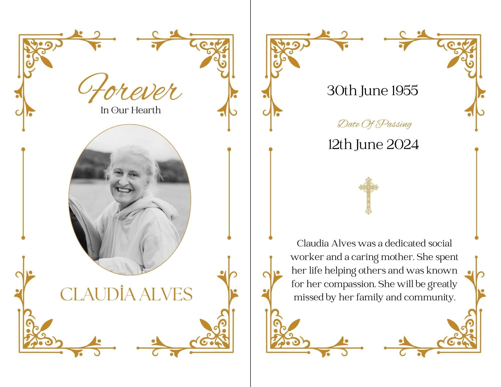 Gold Funeral Program Template | Canva Bifold Memorial (Digital Download) - view 6