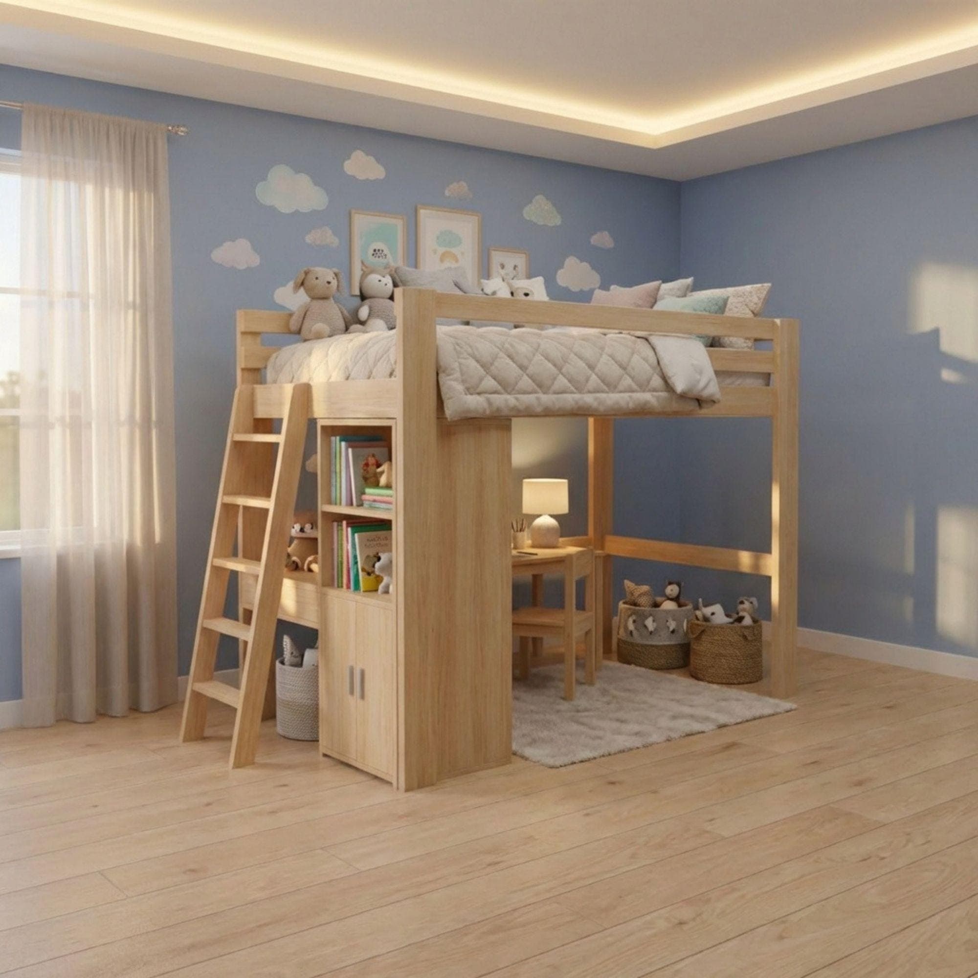 Twin Loft Bed DIY Plans with Stairs & Desk | Space Saving Blueprint (PDF Download) - view 4