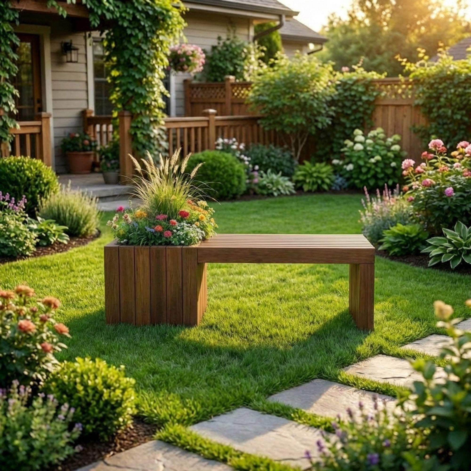 Modern Slatted Planter Bench Plans | Outdoor Seating Blueprint (PDF Download) - view 4