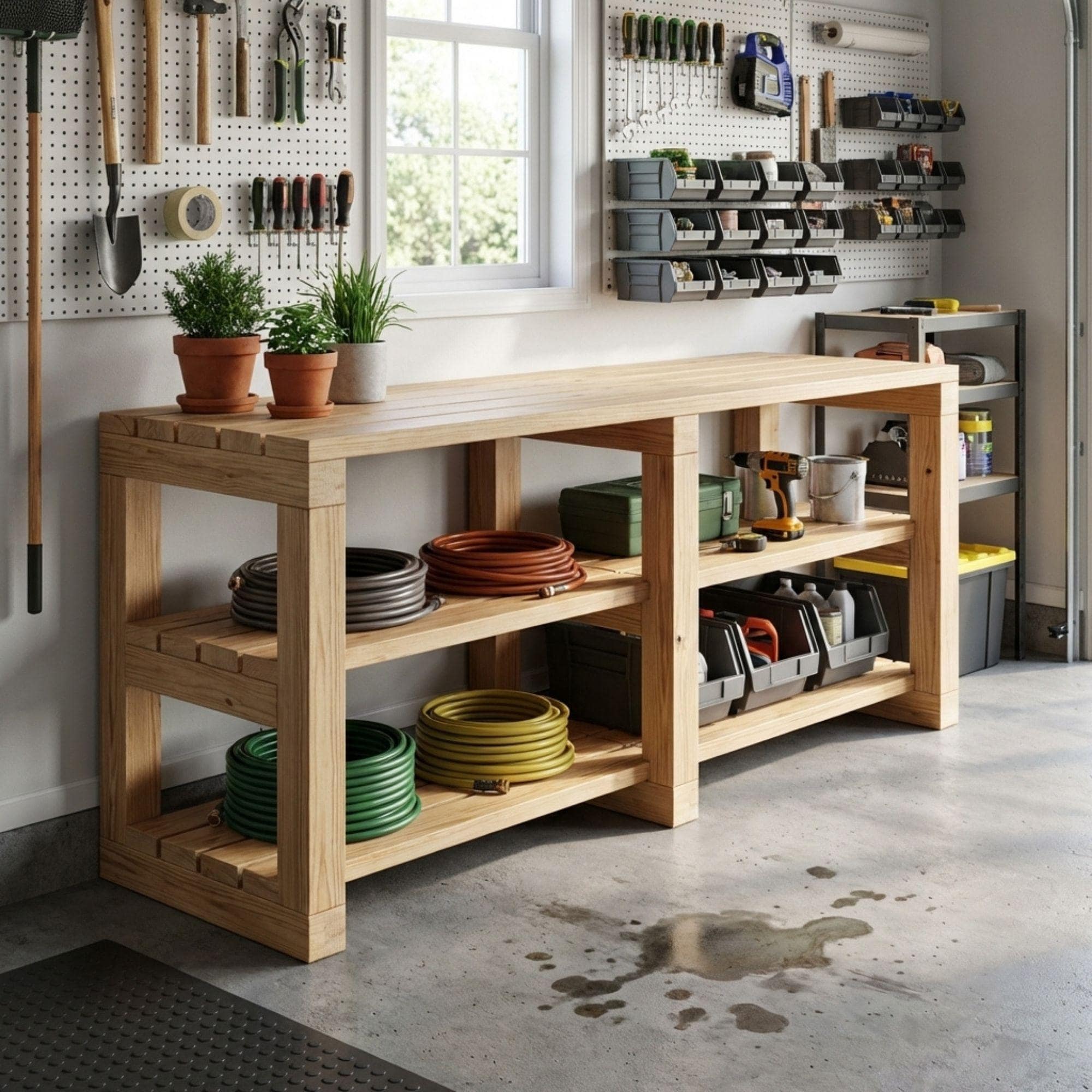 DIY Standing Wall Shelf Plans PDF | Wooden Shoe Rack & Storage Organizer | Multi-Purpose Slatted Wood Console - view 6