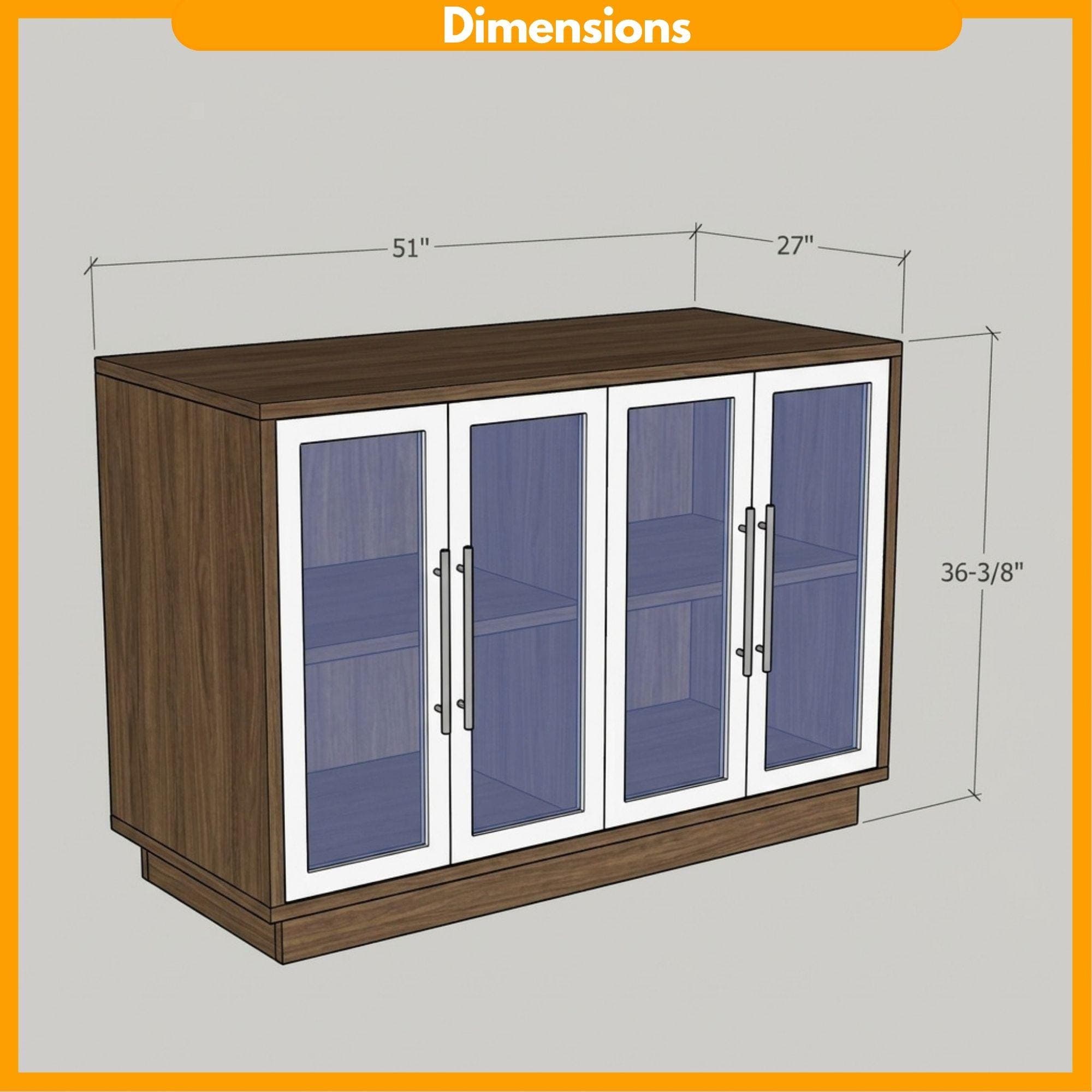 DIY Living Room Sideboard with Frosted Glass Plans PDF | Wood Buffet & Storage Cabinet Build | Woodworking Plan for Beginners - view 2