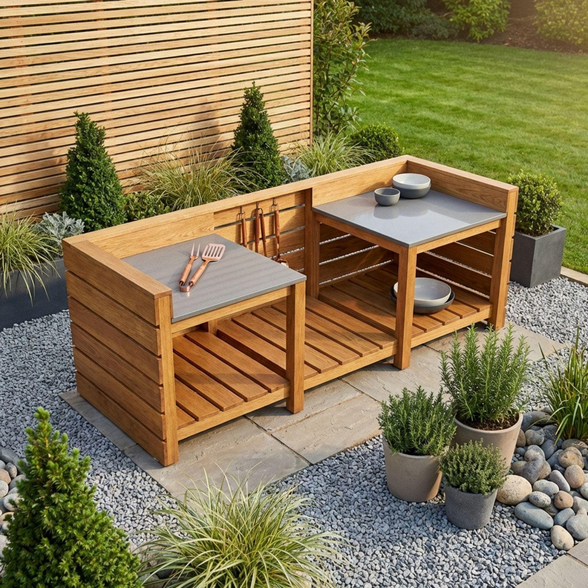 DIY Outdoor Grill Station Plans | BBQ Kitchen Cart Blueprint | Wooden Grill Table Build Guide - view 3