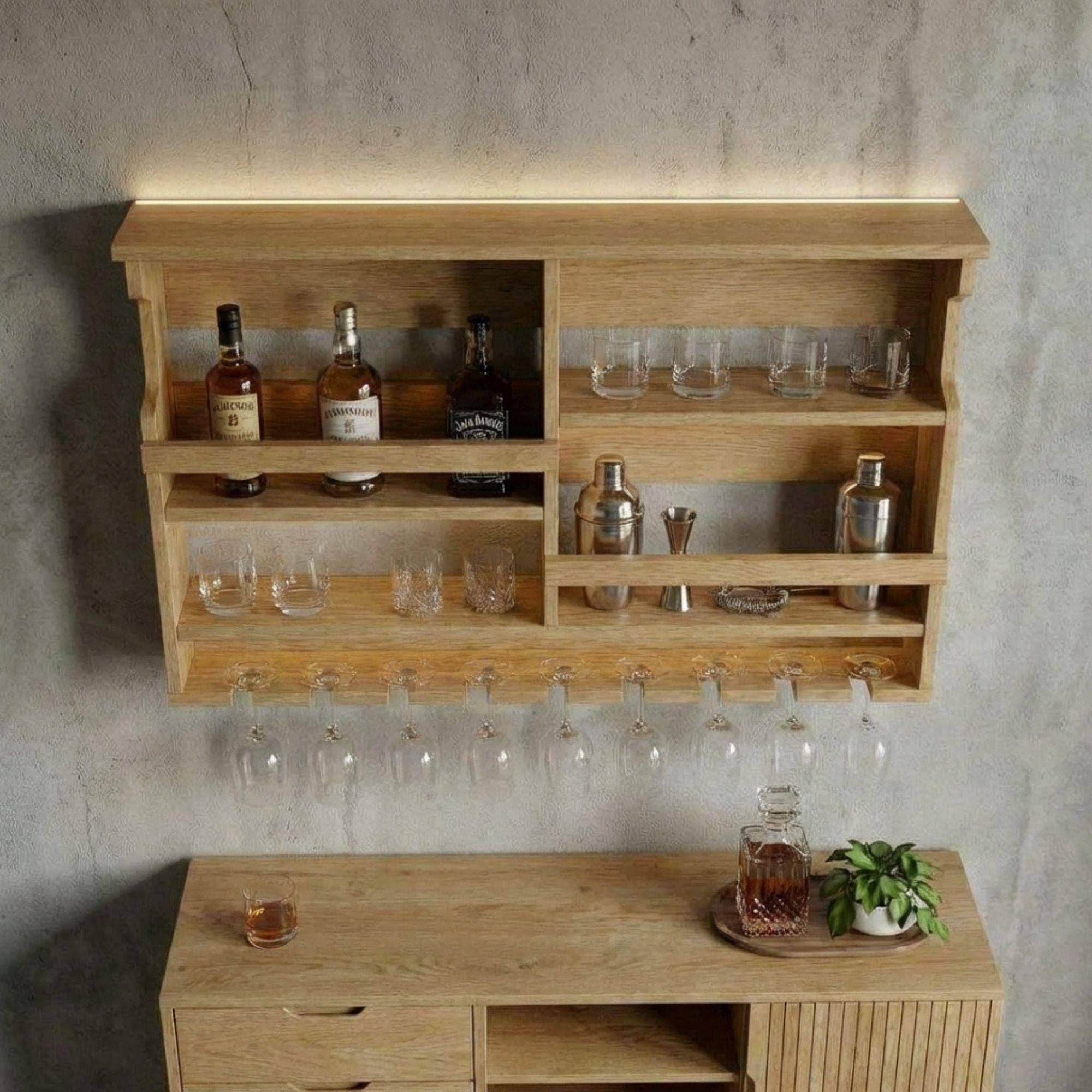 DIY Wall Mounted Wine Rack Plans | Bar Cabinet with Glass Storage (PDF Download) - view 7