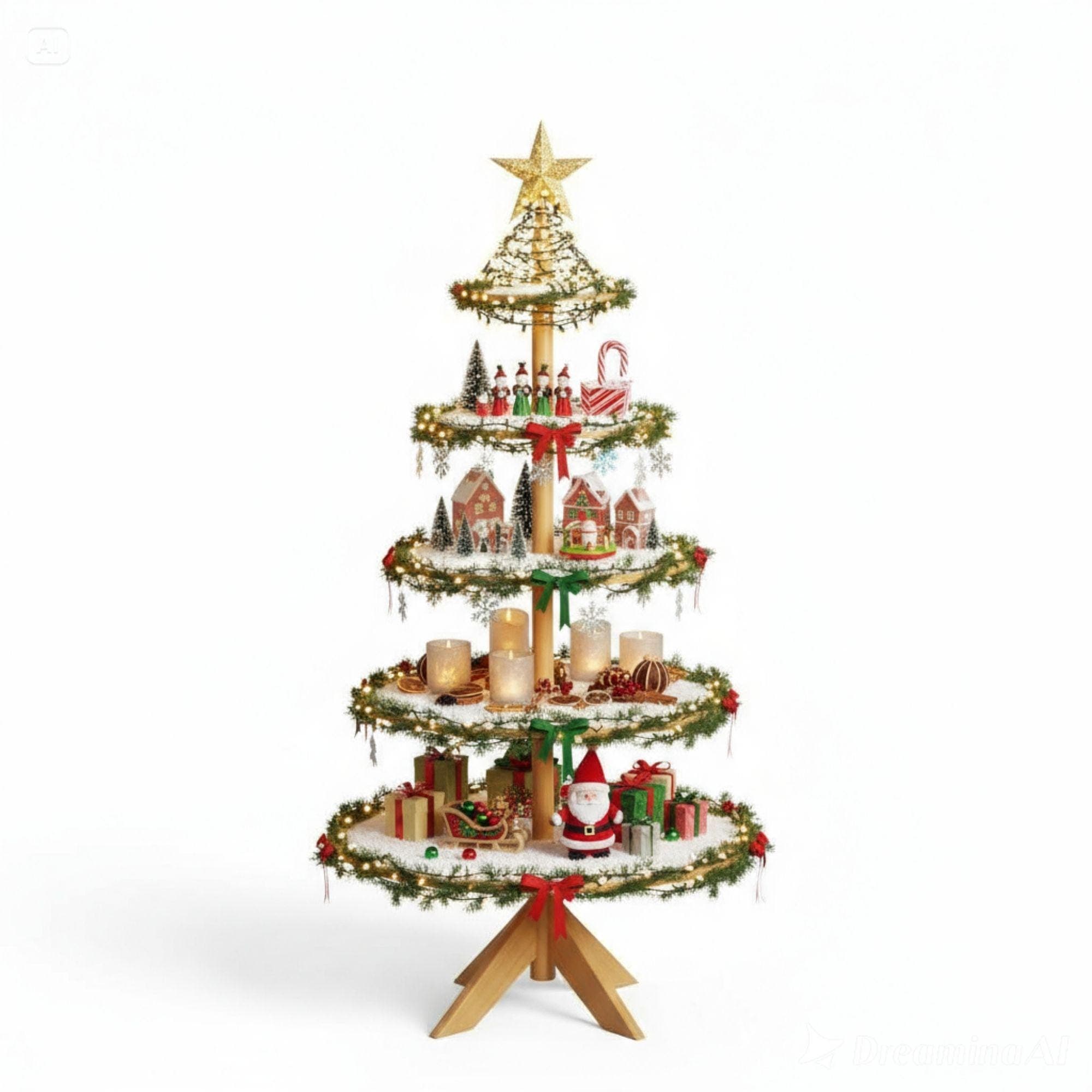 Christmas Village Tree Stand Plans | DIY Tiered Display Shelf Instructions | Wooden Miniature Village Platform | Woodworking Pattern - view 6