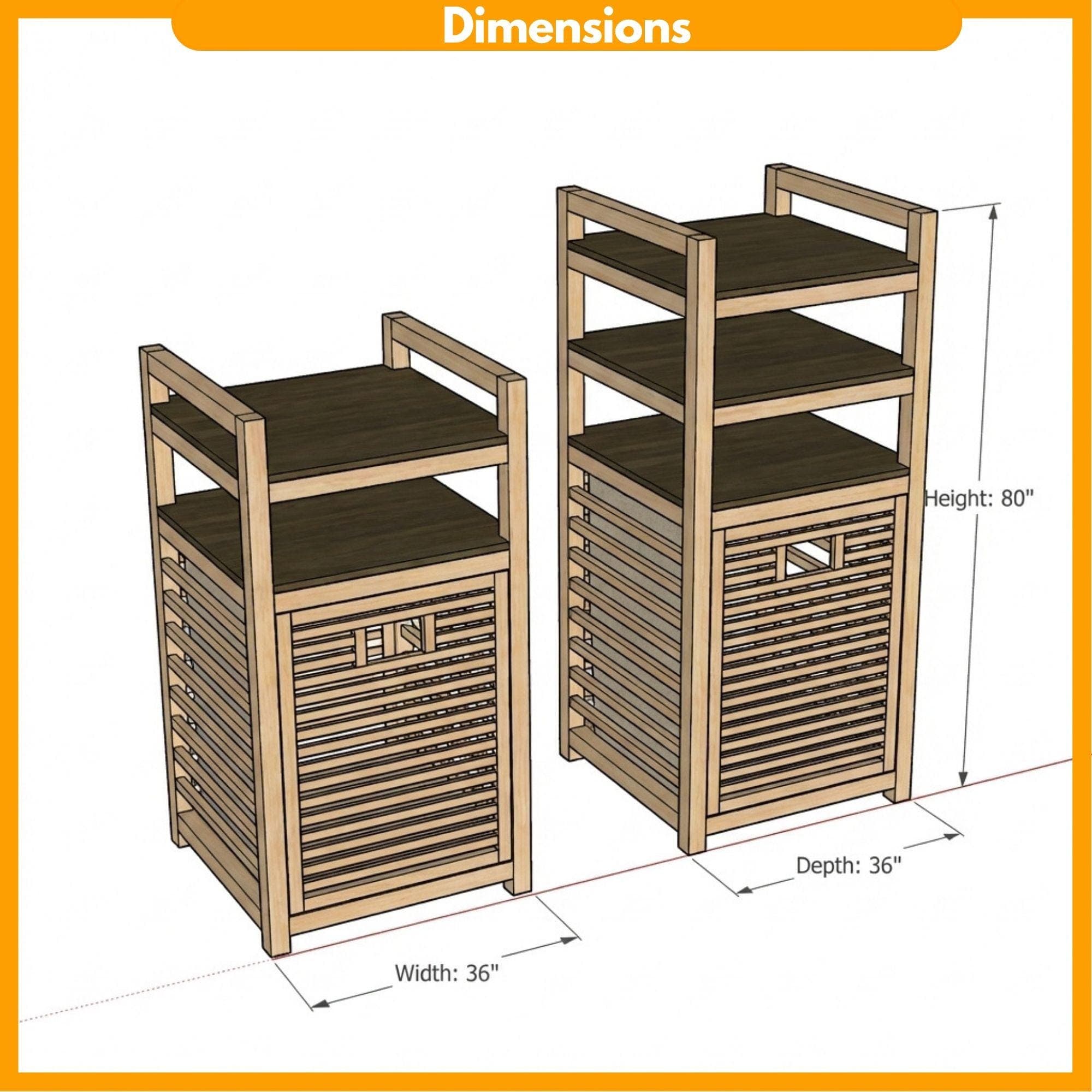 DIY Laundry Basket Tower Plans PDF | Wooden Laundry Hamper Organizer | Clothes Basket Holder DIY | Laundry Shelf Plans - view 2