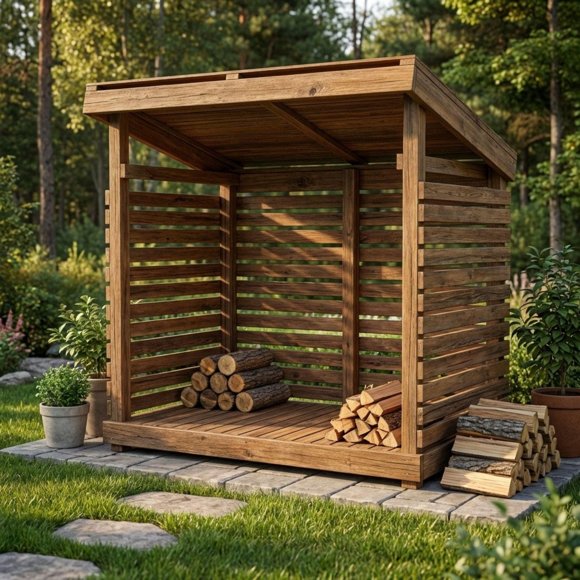 DIY Small Firewood Shed Plans PDF | Outdoor Log Storage Blueprint | Lean-To Wood Storage Shed | Garden Firewood Rack Woodworking Plan