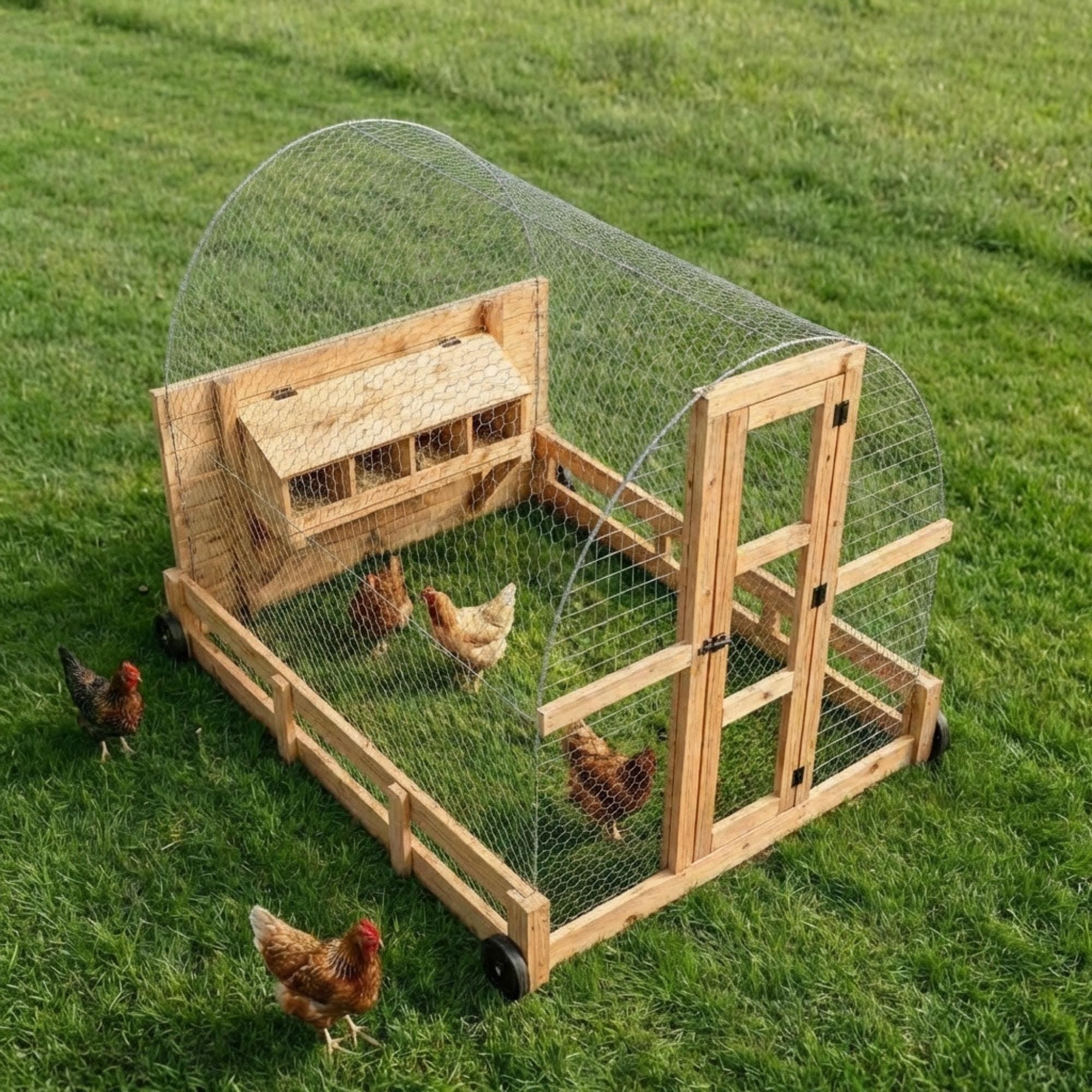 DIY Hoop Coop Chicken Tractor Plans PDF | Portable Poultry House on Wheels | Cattle Panel Mobile Coop Blueprint | Chicken Run Build Guide - view 3
