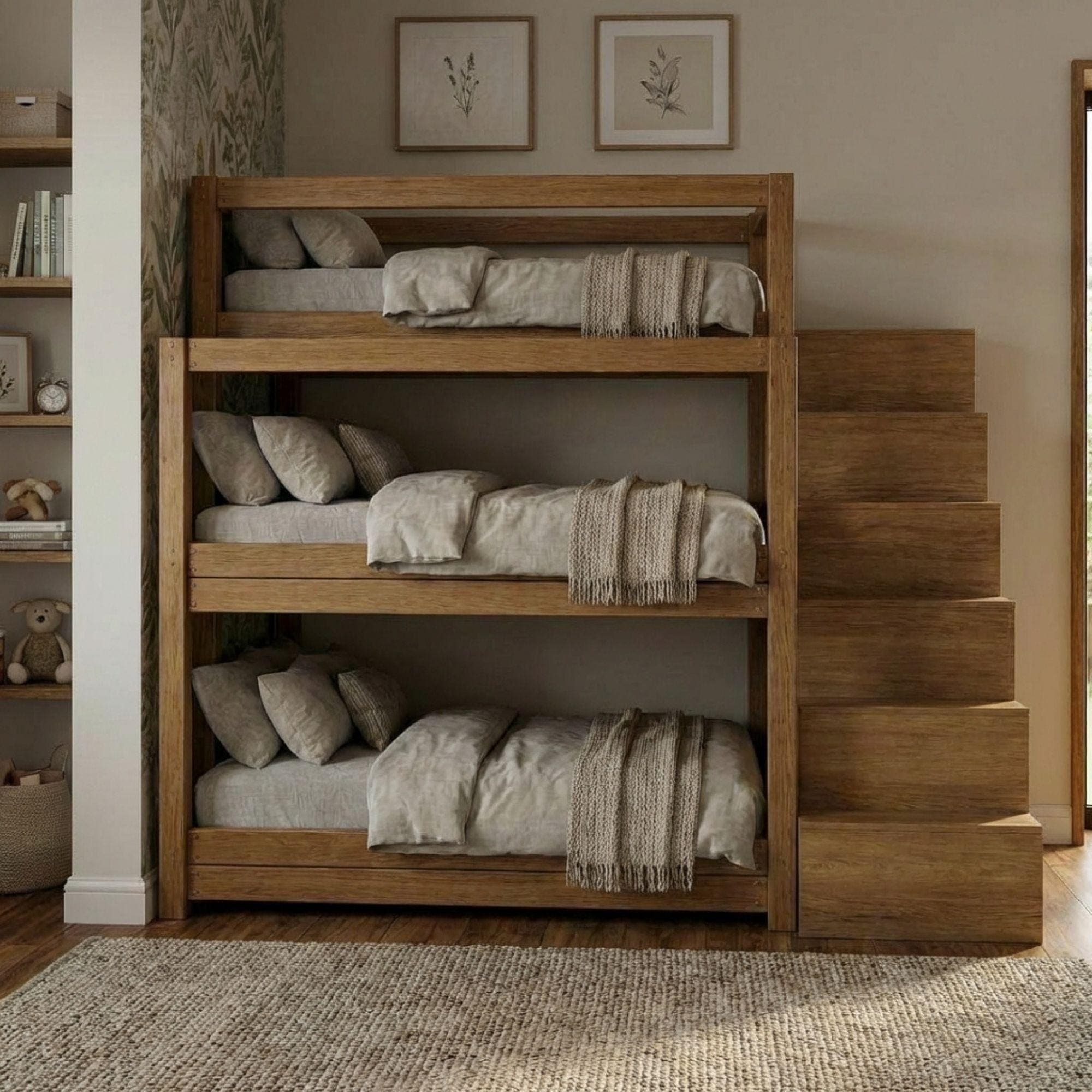 DIY Triple Bunk Bed Plans | 3 Tier Bunk Bed with Storage Stairs | Wooden Loft Bed Blueprint PDF - view 4