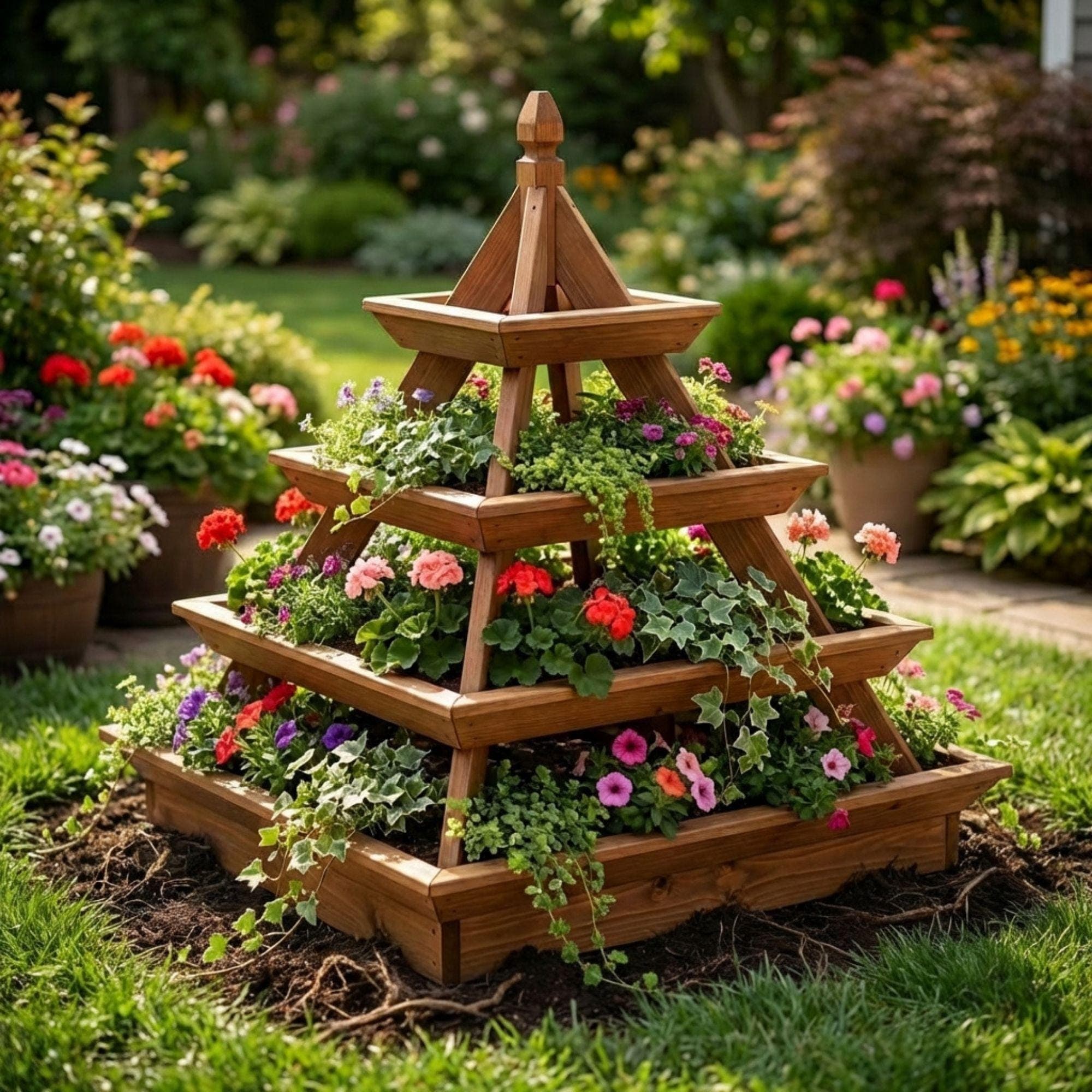 DIY Pyramid Strawberry Planter Plans | Wooden Strawberry Tower PDF | 4 Tier Planter Box Blueprint | Stacked Garden Bed
