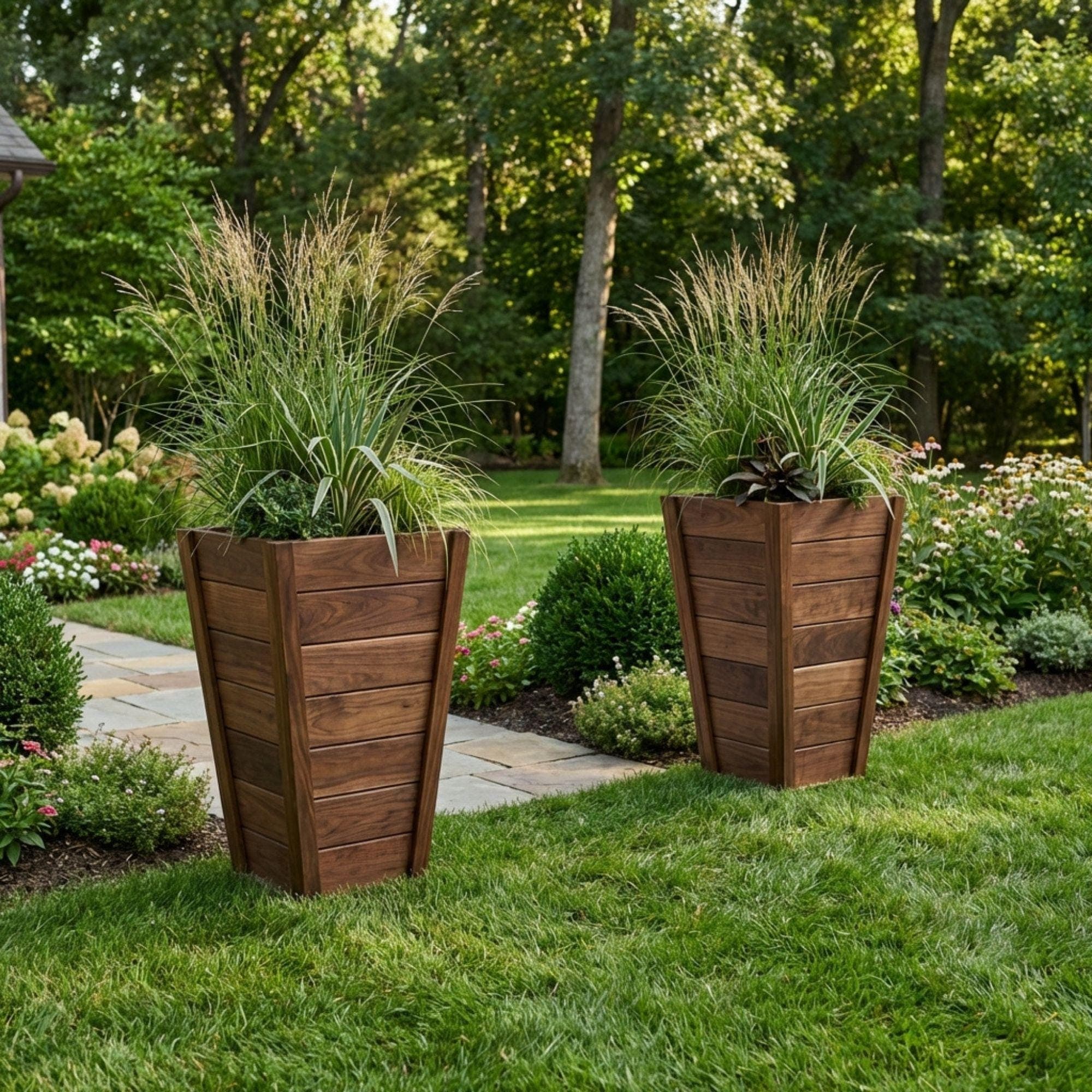 Tall Planter Box Plans | Modern Tapered Wood Outdoor Blueprint (PDF Download) - view 3