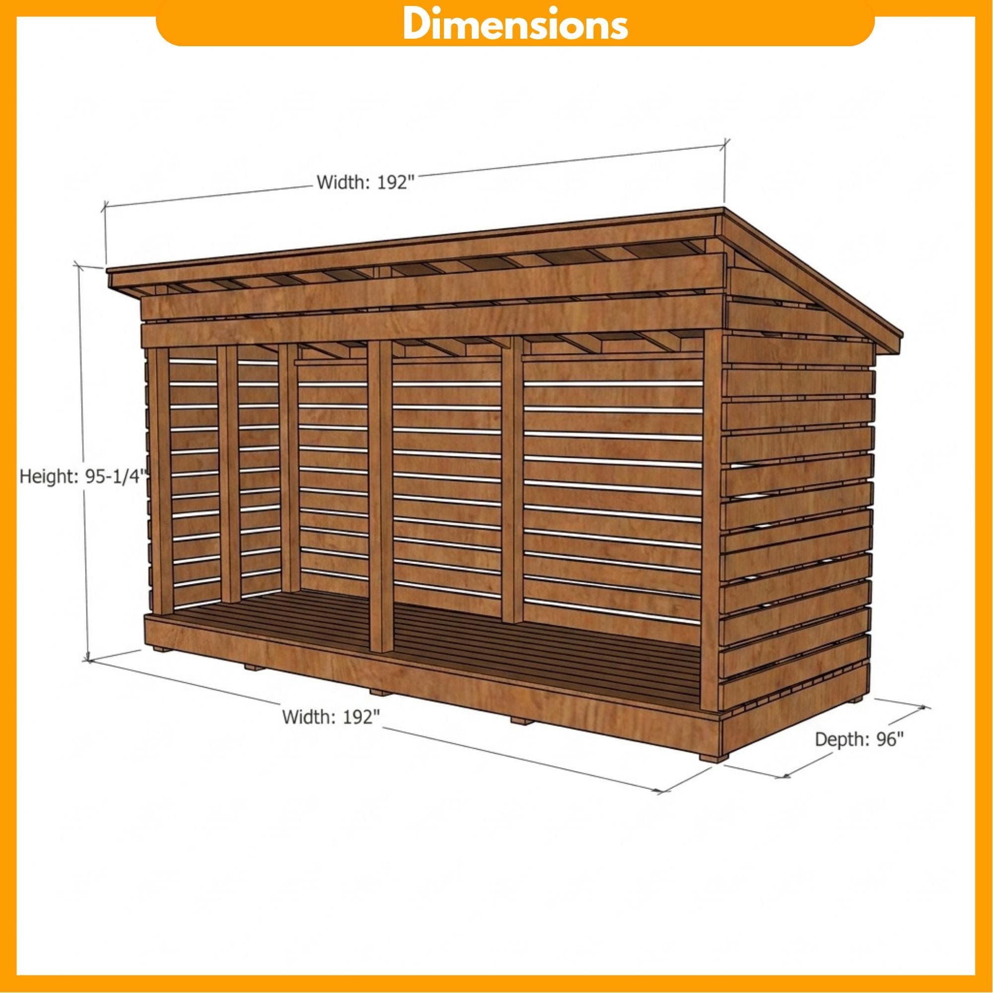 8x16 Firewood Shed DIY Plans PDF | 2 Cord Wood Storage Rack Blueprint | Extra Large Dry Wood Shelter - view 2