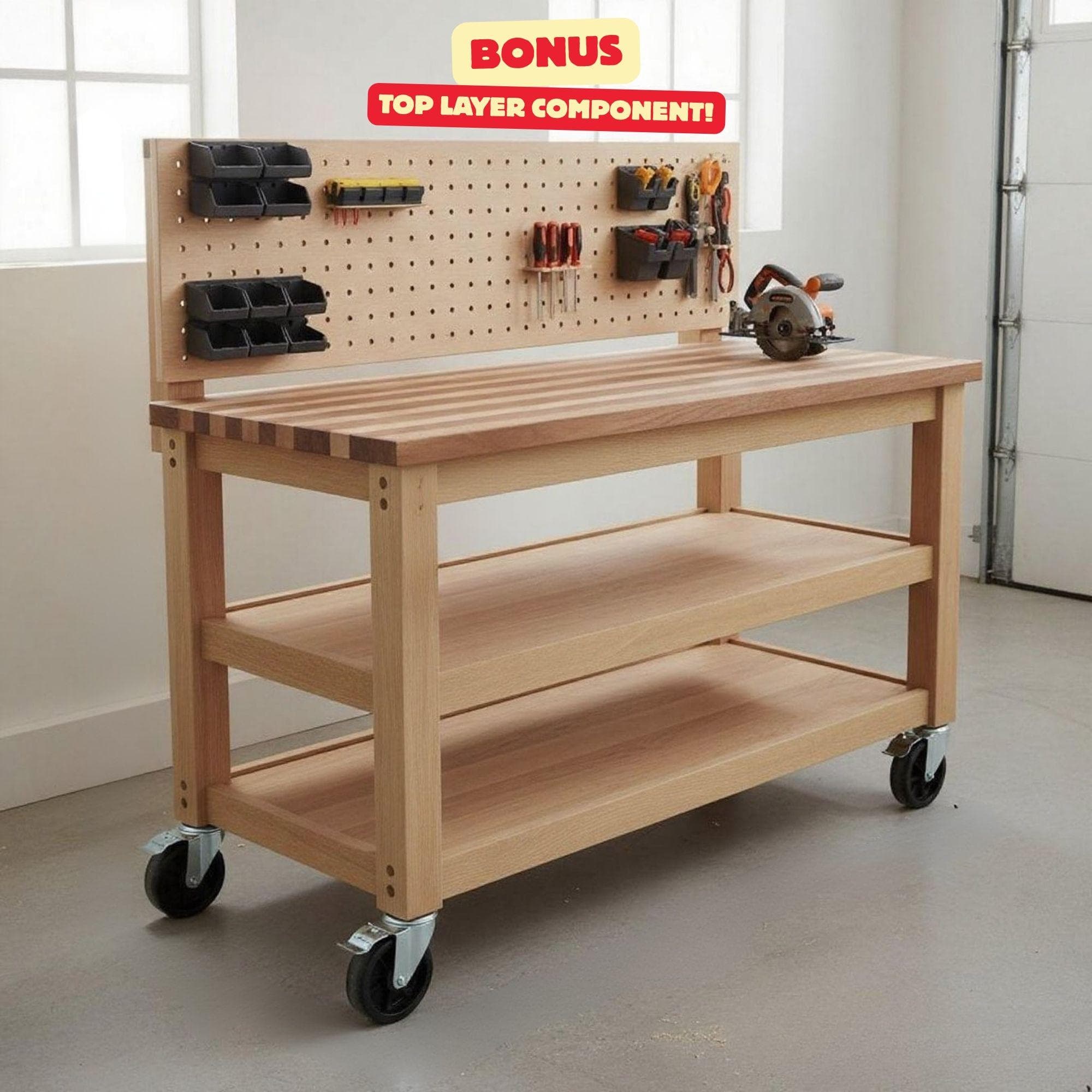 DIY Workbench Plans | DIY Woodworking Project | Roll Away Work Bench Fit Plans | Woodworking Workshop Design with Tool Wall DXF Files - view 2