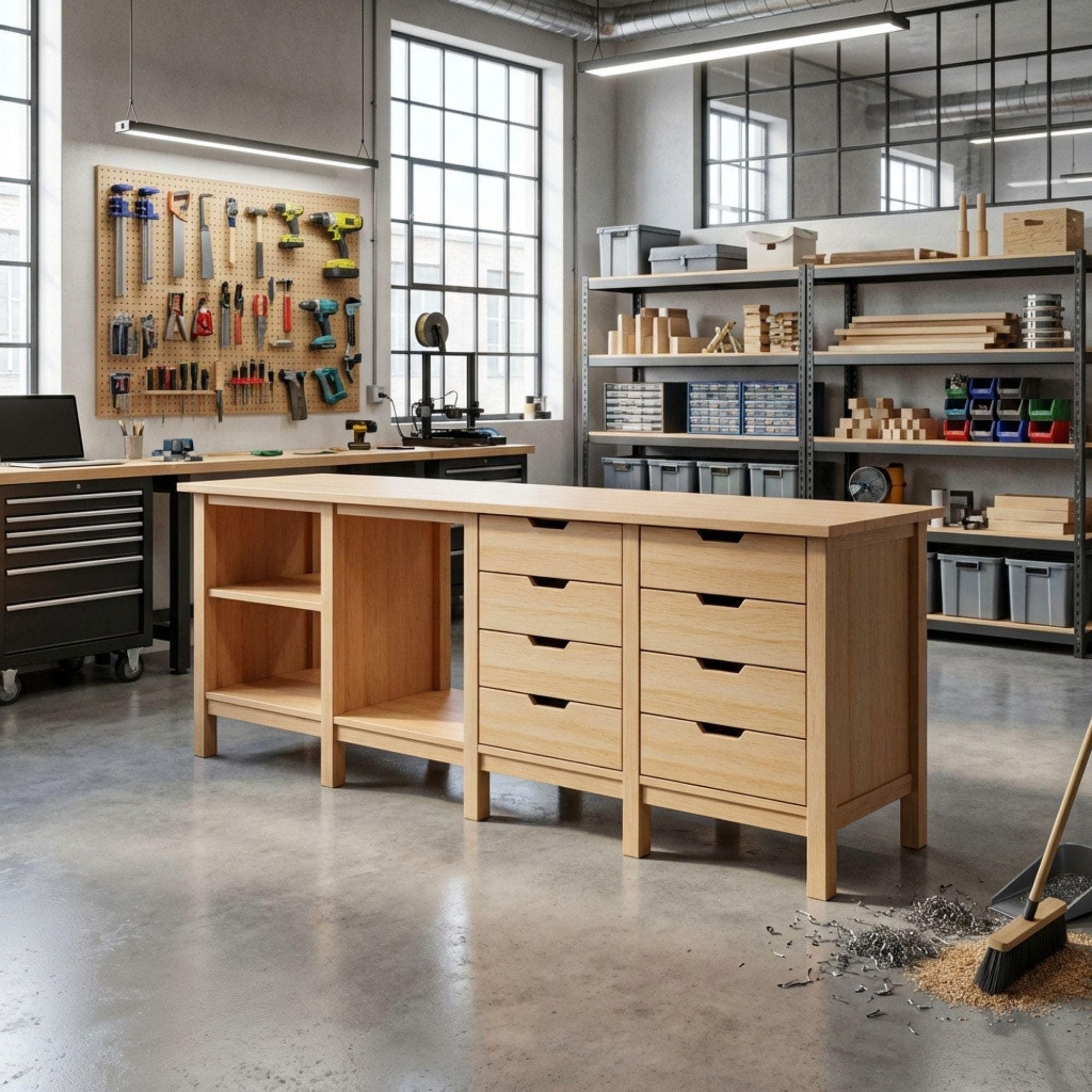8ft Garage Workbench Plans | DIY Woodshop Table with Shelves (PDF Download) - view 7