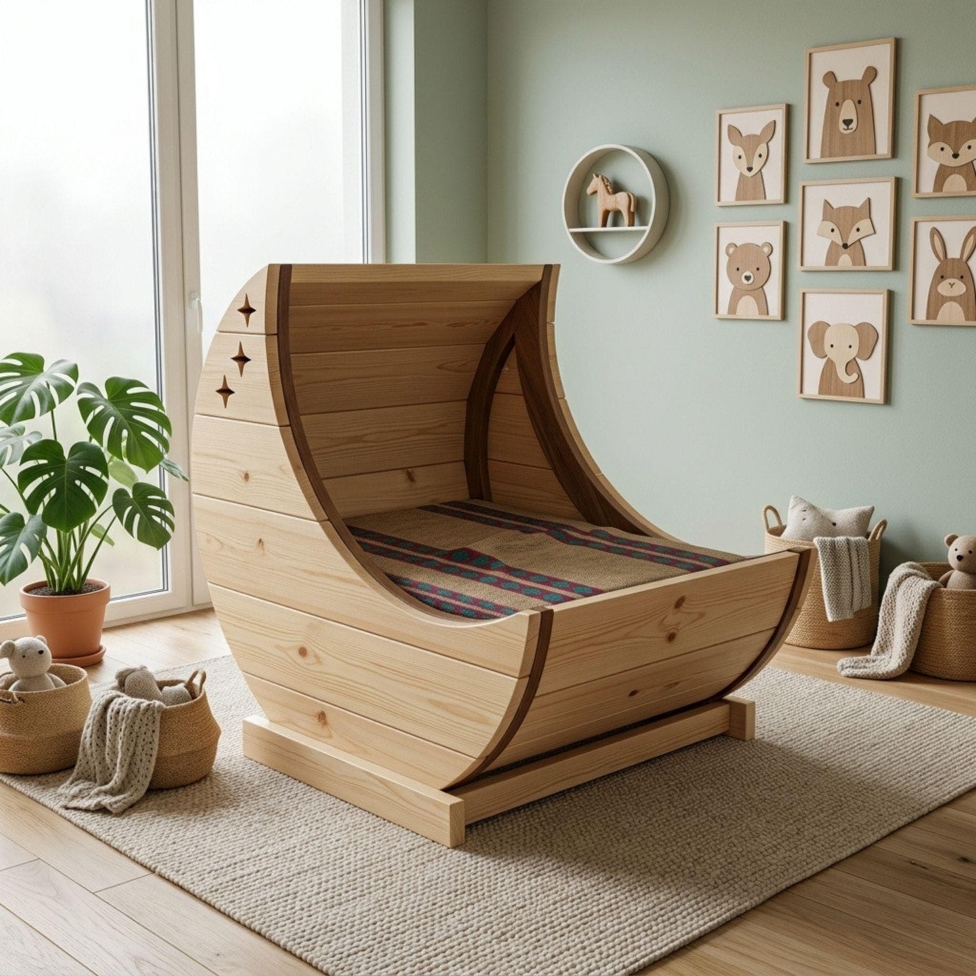 DIY Wooden Pet Bed Plans PDF | Moon Shaped Cat & Dog Bed Blueprint | Baby Cradle Wood Plan | Custom Wooden Pet Furniture - view 4