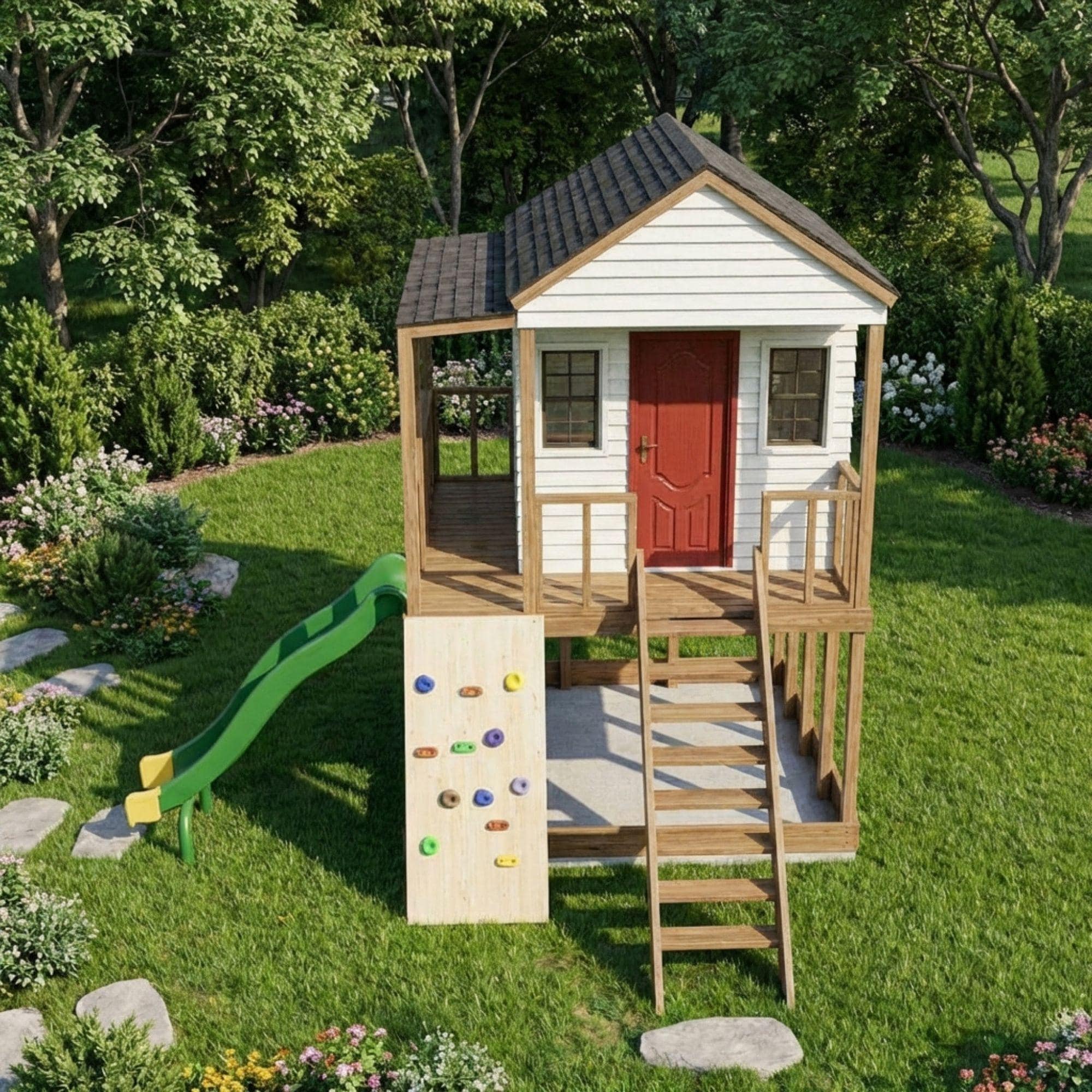 DIY Kids Playhouse Plans | Outdoor Lofted Playhouse PDF | 2 Story Wooden Clubhouse Build | Treehouse Blueprint | Playground Fort Plans - view 6
