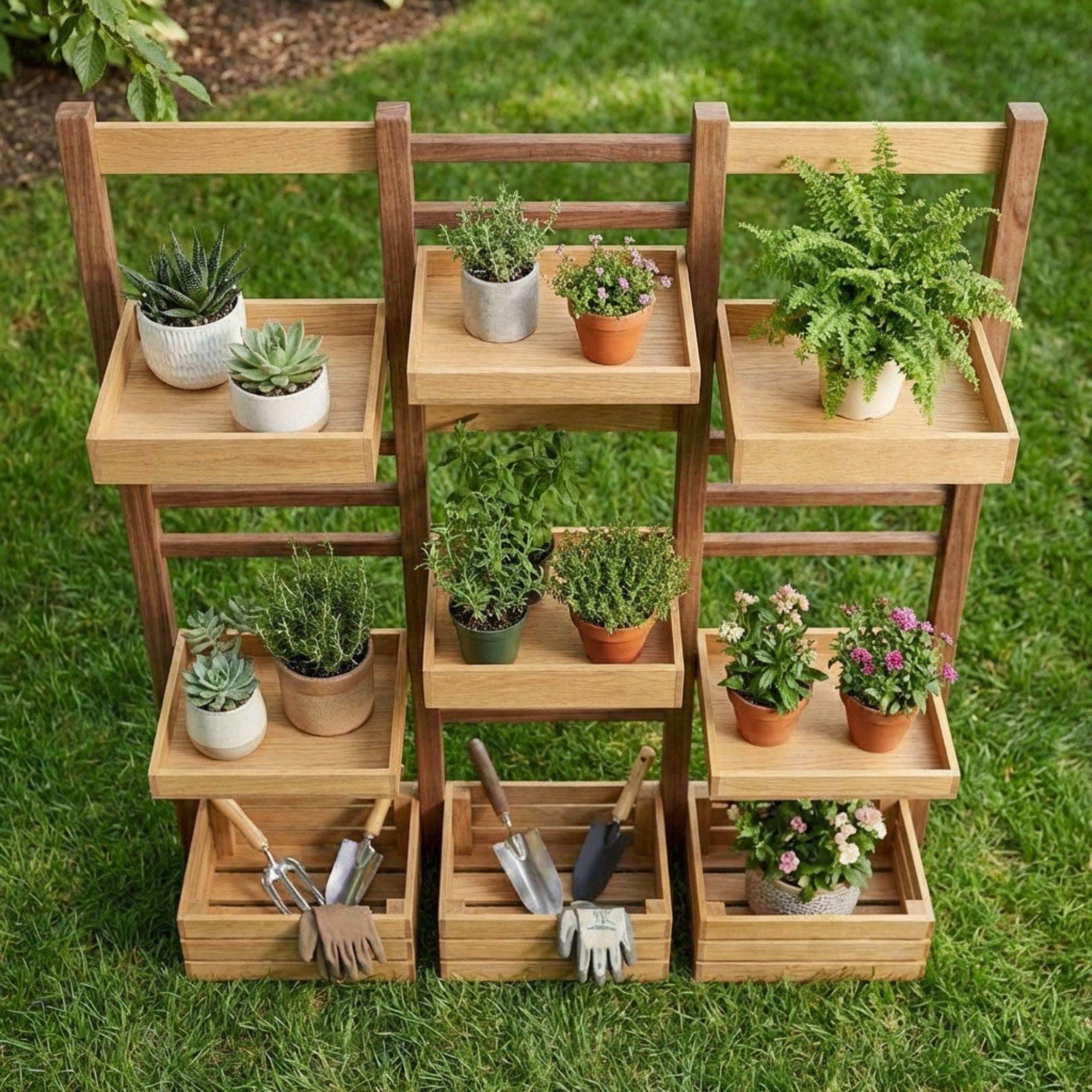 DIY Plant Stand Plans | Multi Tier Flower Pot Stand Blueprint |Outdoor Wooden Shelves PDF - view 4