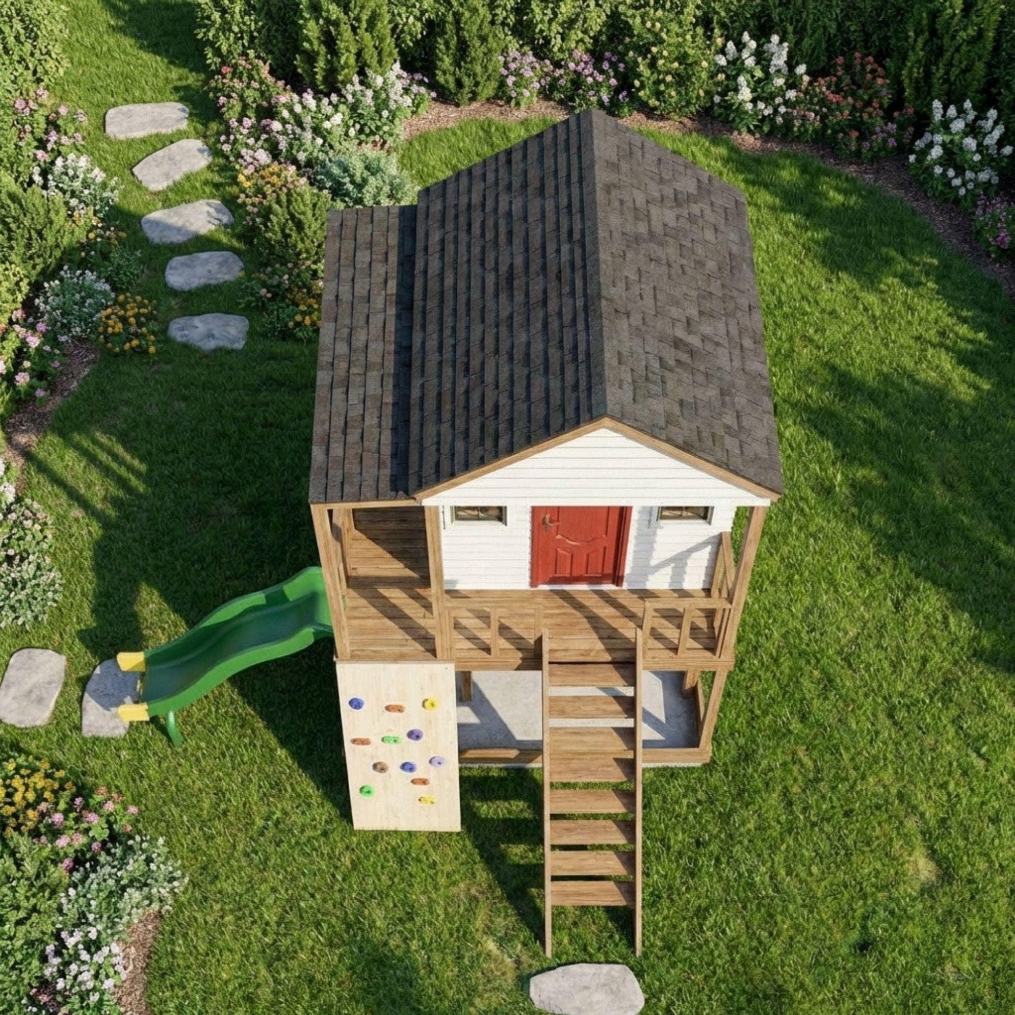 DIY Kids Playhouse Plans | Outdoor Lofted Playhouse PDF | 2 Story Wooden Clubhouse Build | Treehouse Blueprint | Playground Fort Plans - view 4