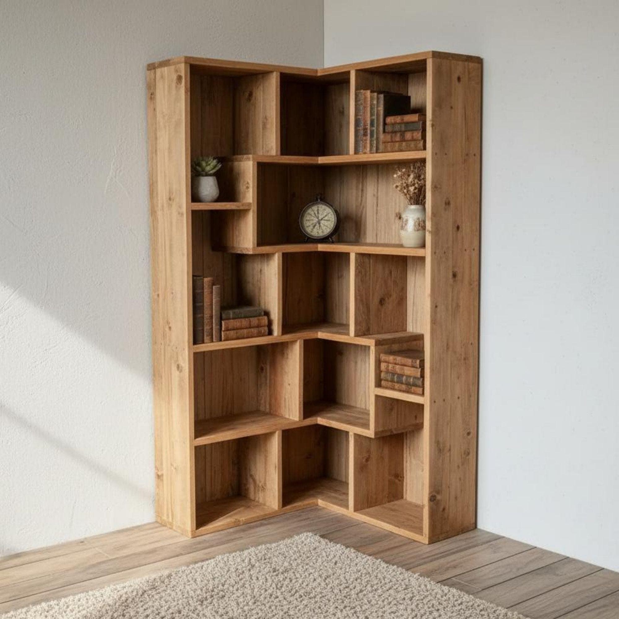 DIY Corner Bookshelf Plans PDF | Artistic Triangle Wall Shelf | Space-Saving Wood Corner Unit | Hanging Corner Bookcase & Decor - view 3