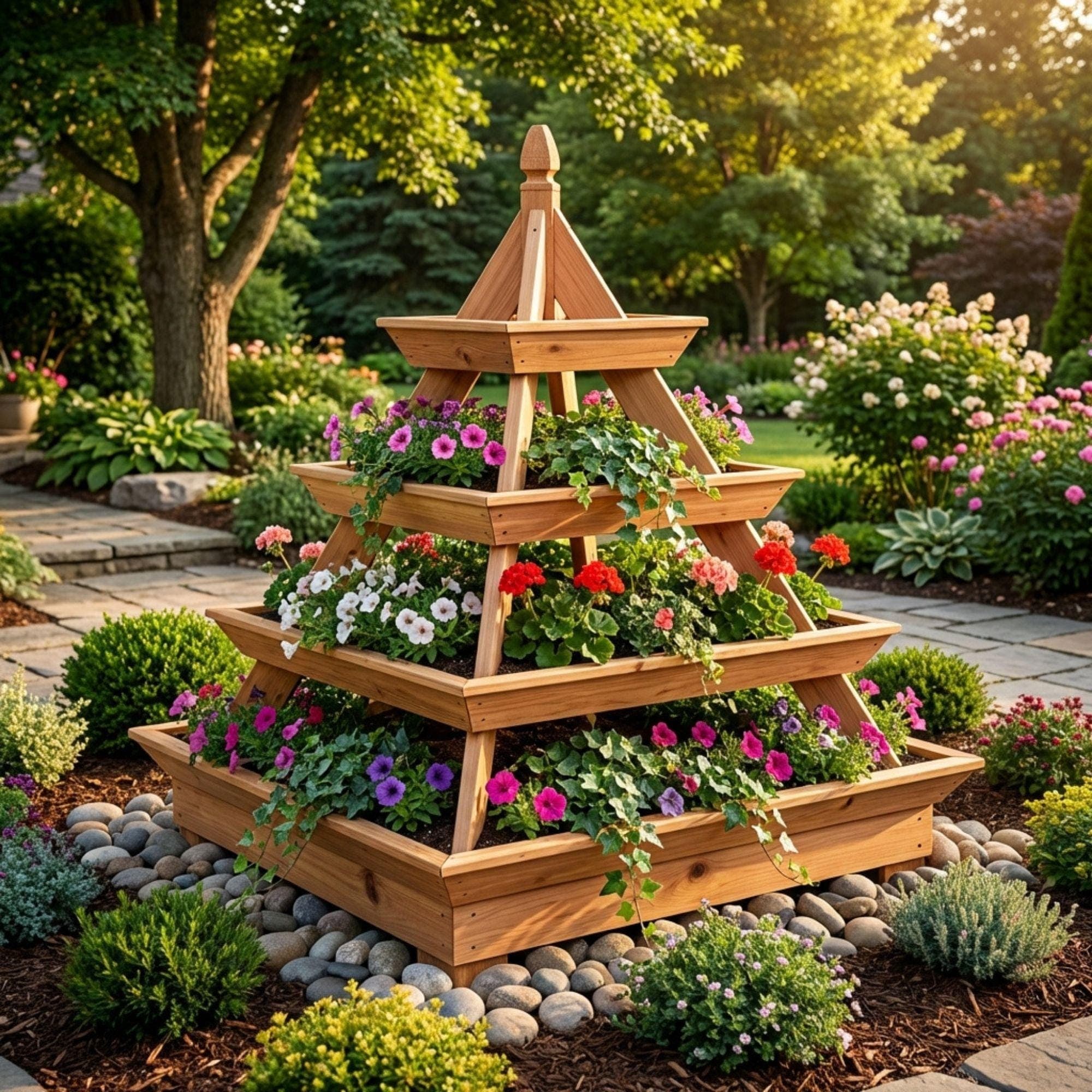 DIY Pyramid Strawberry Planter Plans | Wooden Strawberry Tower PDF | 4 Tier Planter Box Blueprint | Stacked Garden Bed - view 3