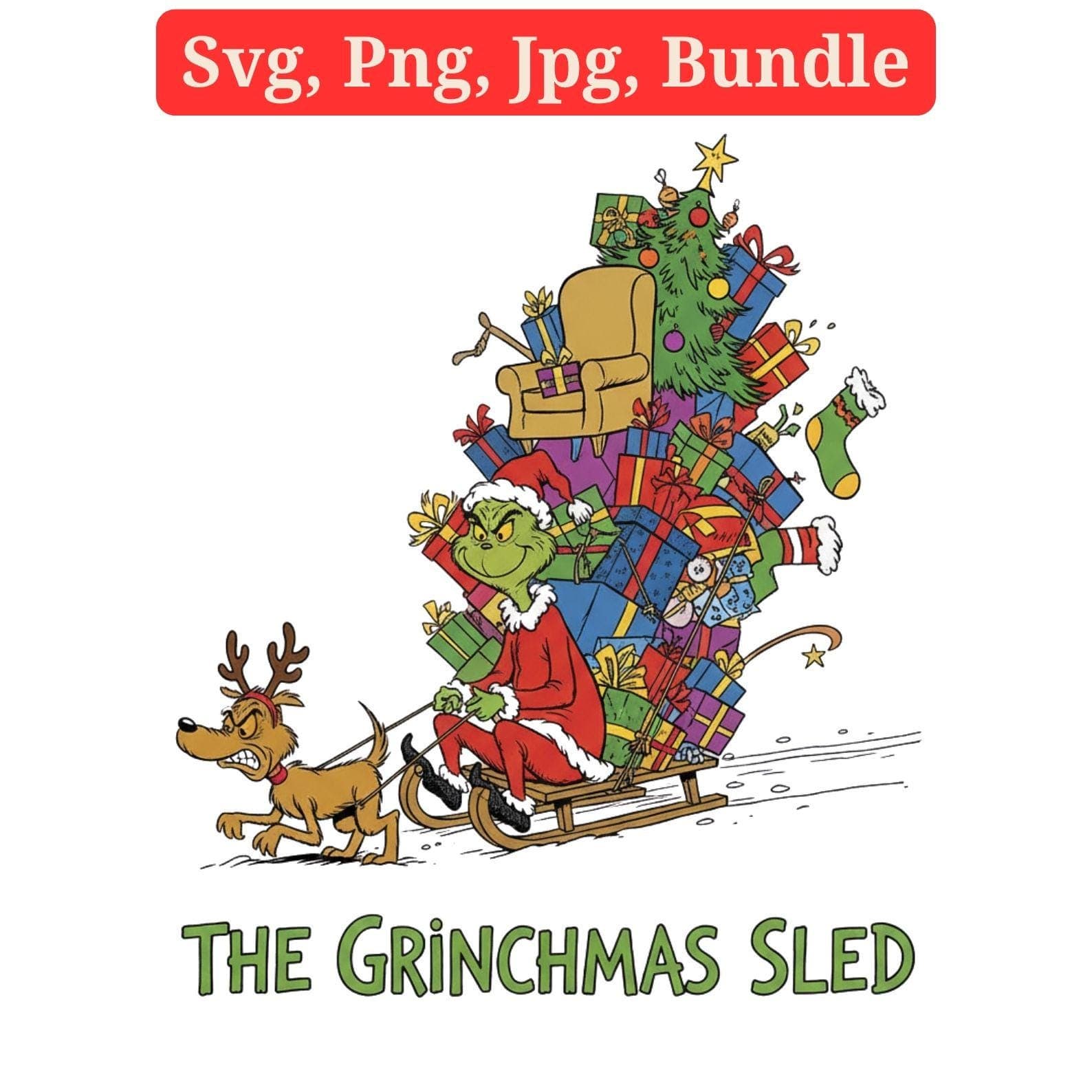 Grinch Hand Stealing Christmas Tree SVG & PNG Bundle | Whoville Tree Clipart, Sublimation Files - view 10
