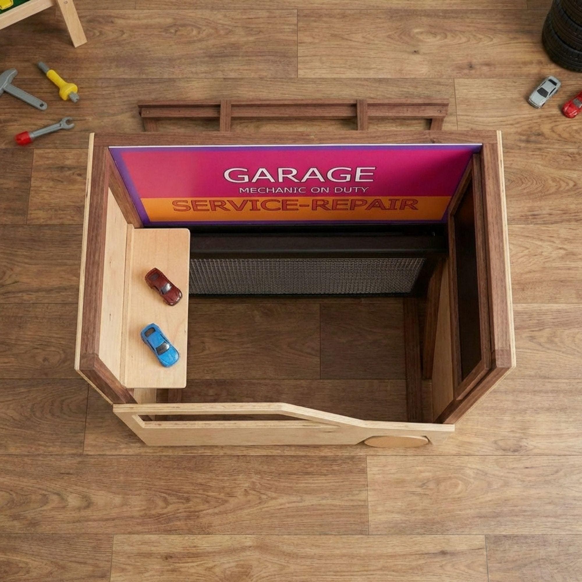 DIY Kids Garage Playset Plan | Mechanic Pretend Play Station PDF | Wooden Toy Car Stand | Playroom Role Play Build - view 5
