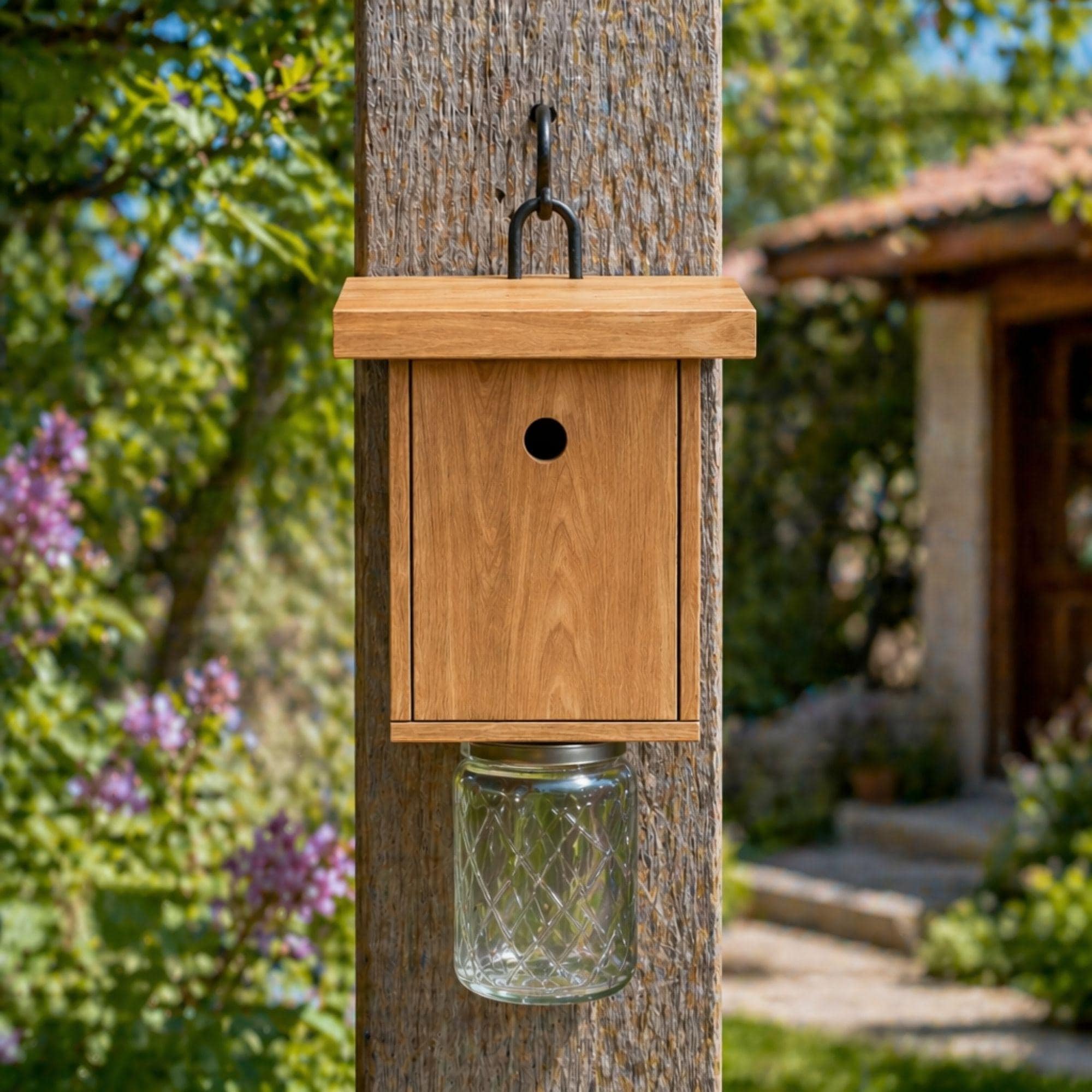 DIY Carpenter Bee Trap Plans PDF | Flat Roof Wood Bee | Mason Jar Insect Trap | Wooden Bumble Bee Trap for Outside - view 4