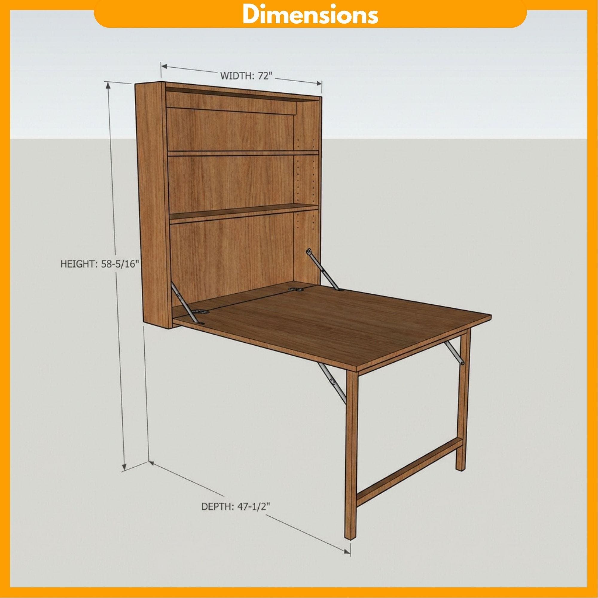 DIY Murphy Desk Plans | Wall Mounted Fold Down Table Blueprint (Digital Download) - view 2