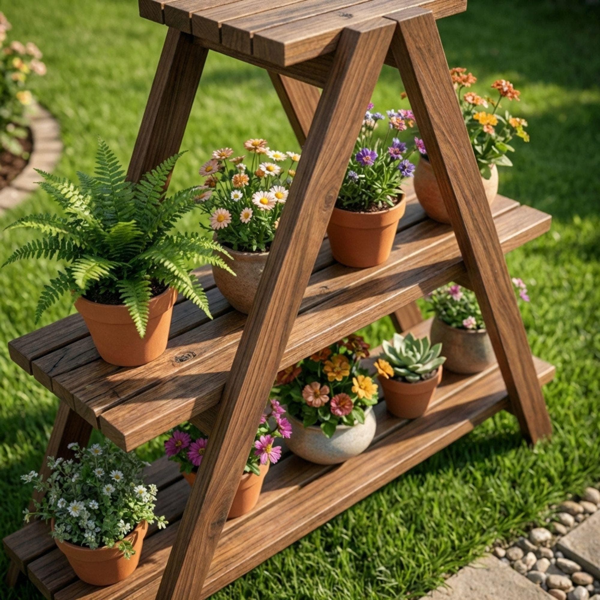 DIY Tiered Plant Stand Plans | A-Frame Wood Ladder Shelf Blueprint (Digital Download) - view 4