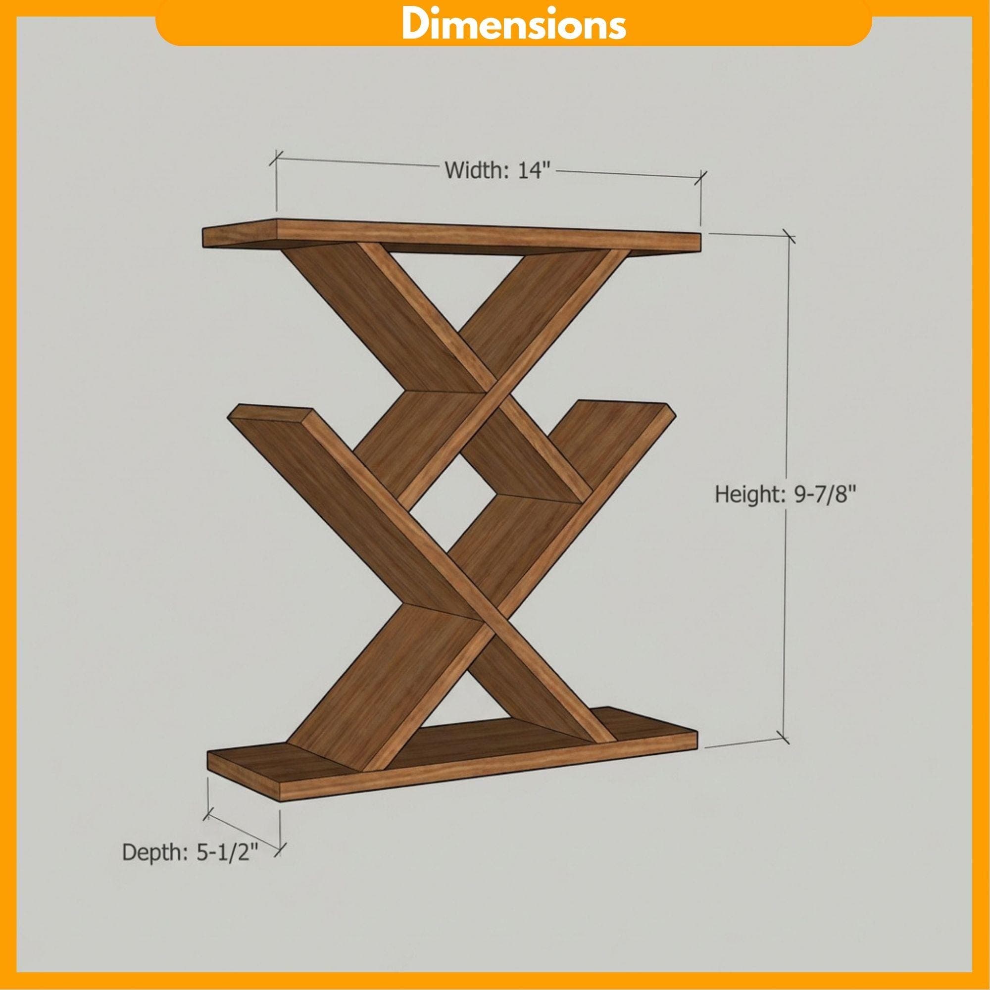 DIY Floating Shelf Plan | Modern X Shaped Wall Shelf Blueprint | Geometric Bookcase Woodworking Plans - view 2