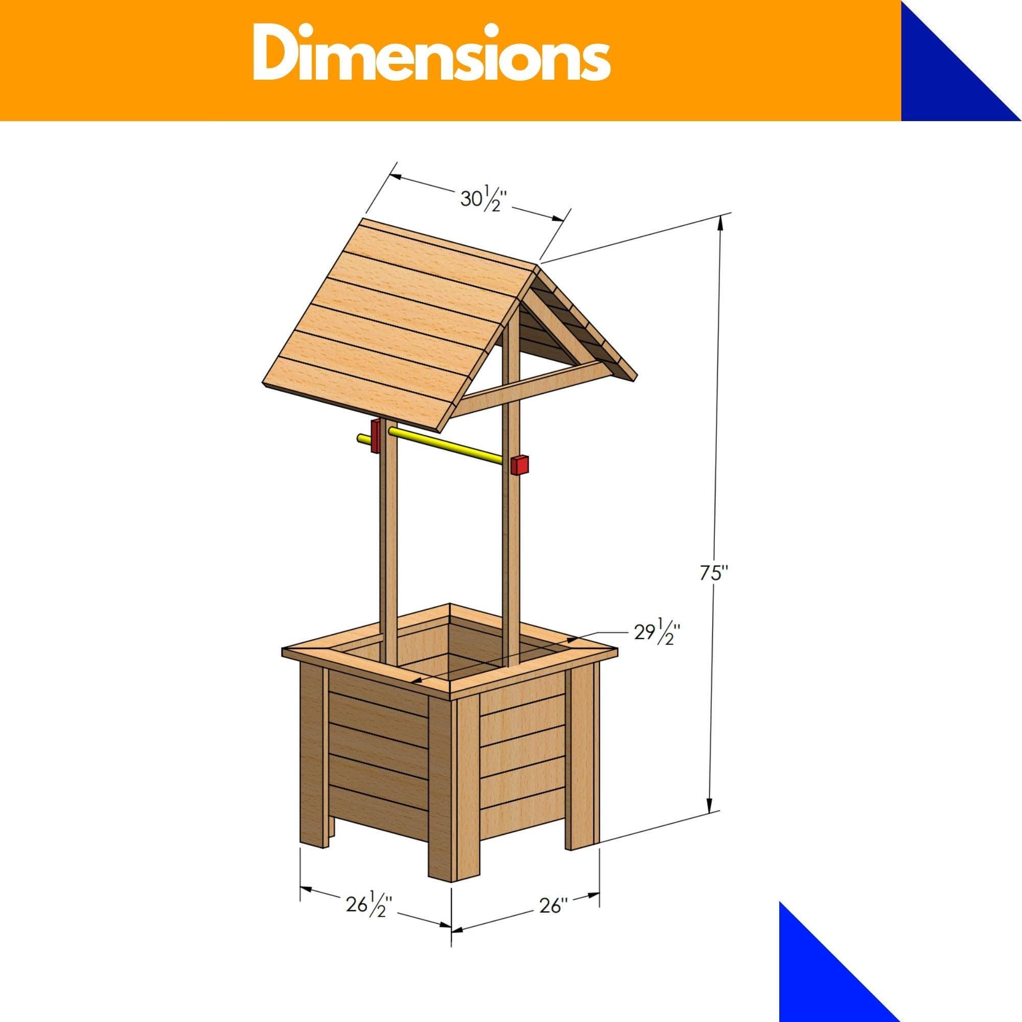 Wooden Wishing Well Plan | DIY Garden Planter, Outdoor Decor (PDF Download) - view 3