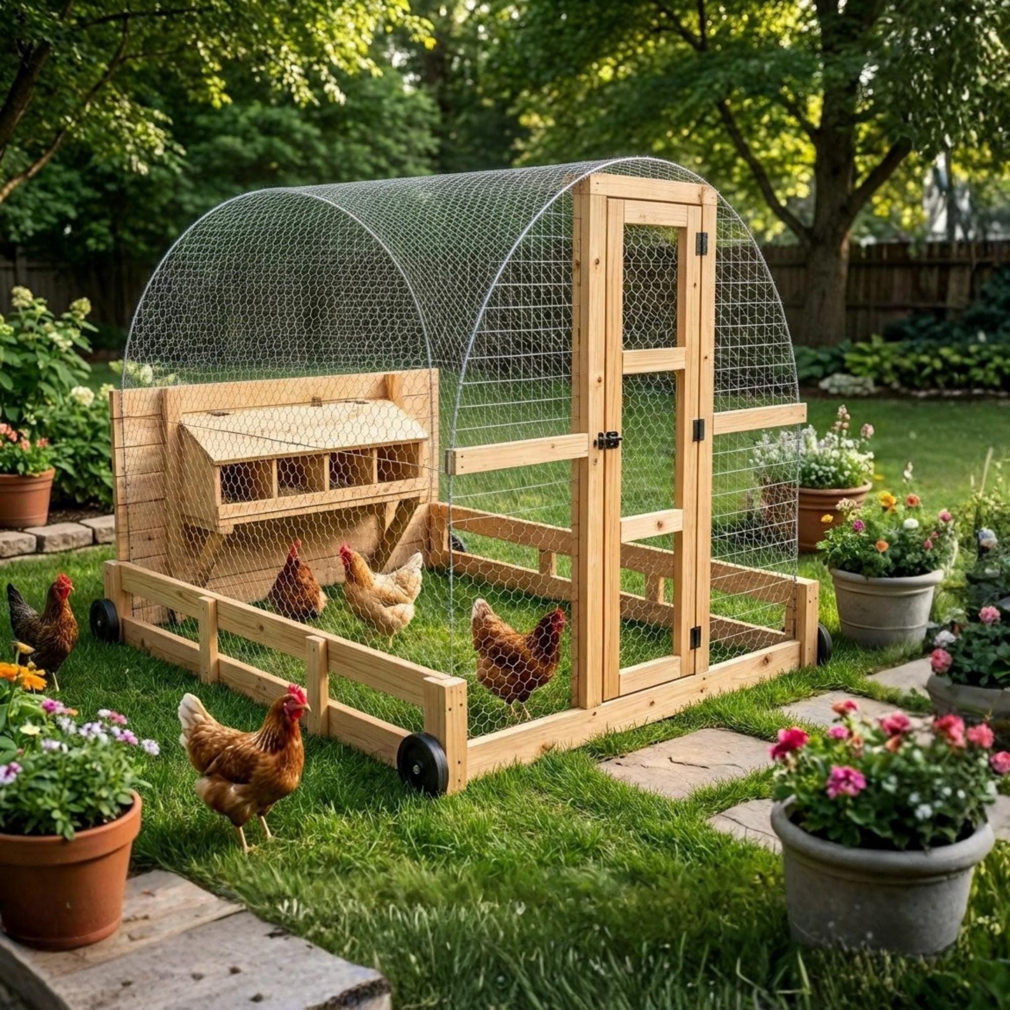 DIY Hoop Coop Chicken Tractor Plans PDF | Portable Poultry House on Wheels | Cattle Panel Mobile Coop Blueprint | Chicken Run Build Guide - view 4