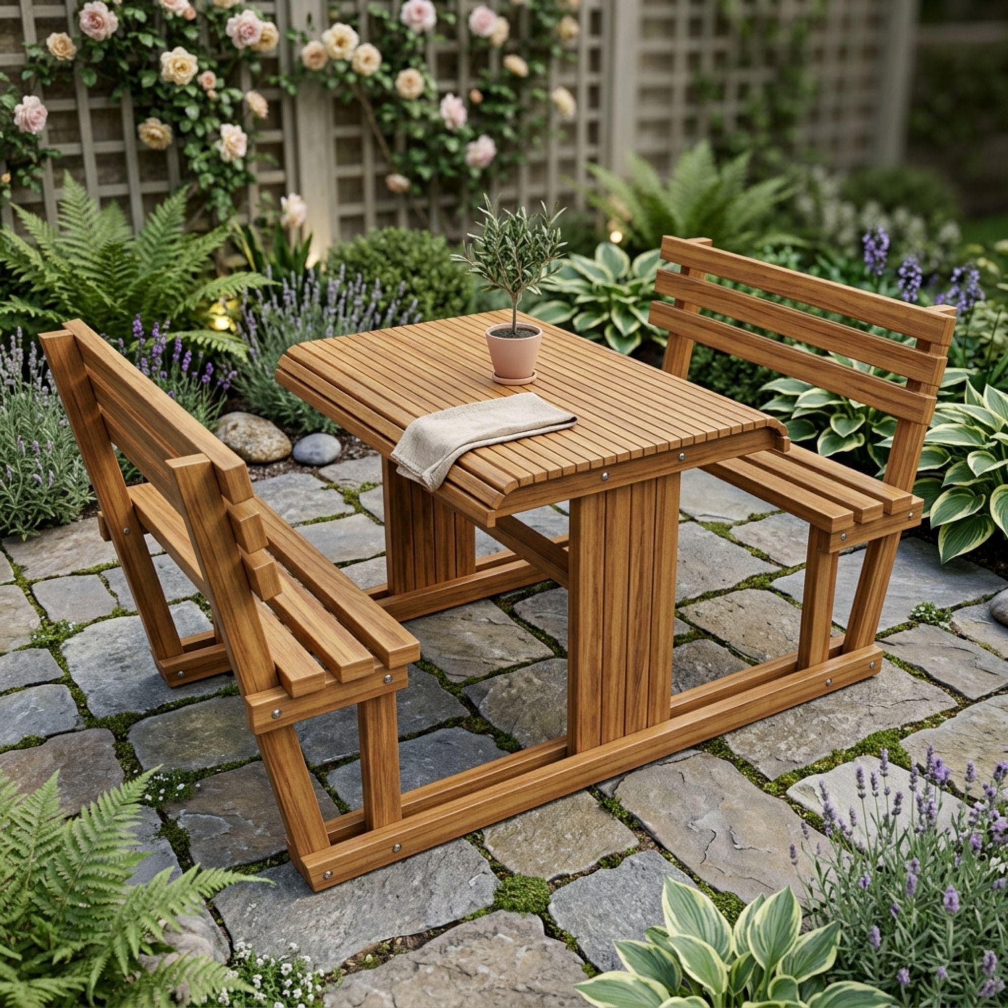 DIY Picnic Table Plans with Backrest | Outdoor Table Plans PDF | Picnic Bench Blueprint | Outside Table and Benches Woodworking Template - view 5