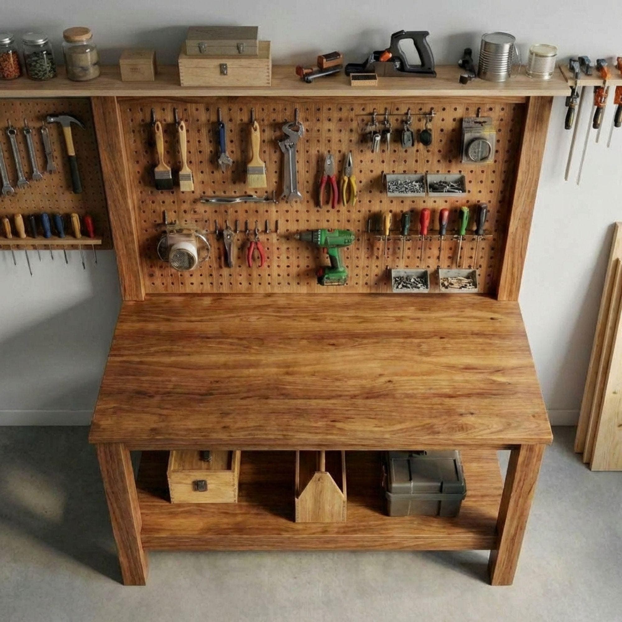 DIY Workbench Plans | Garage Workbench with Pegboard PDF | Wood Workbench Shelf | Easy DIY Garage Workshop Workbench - view 5