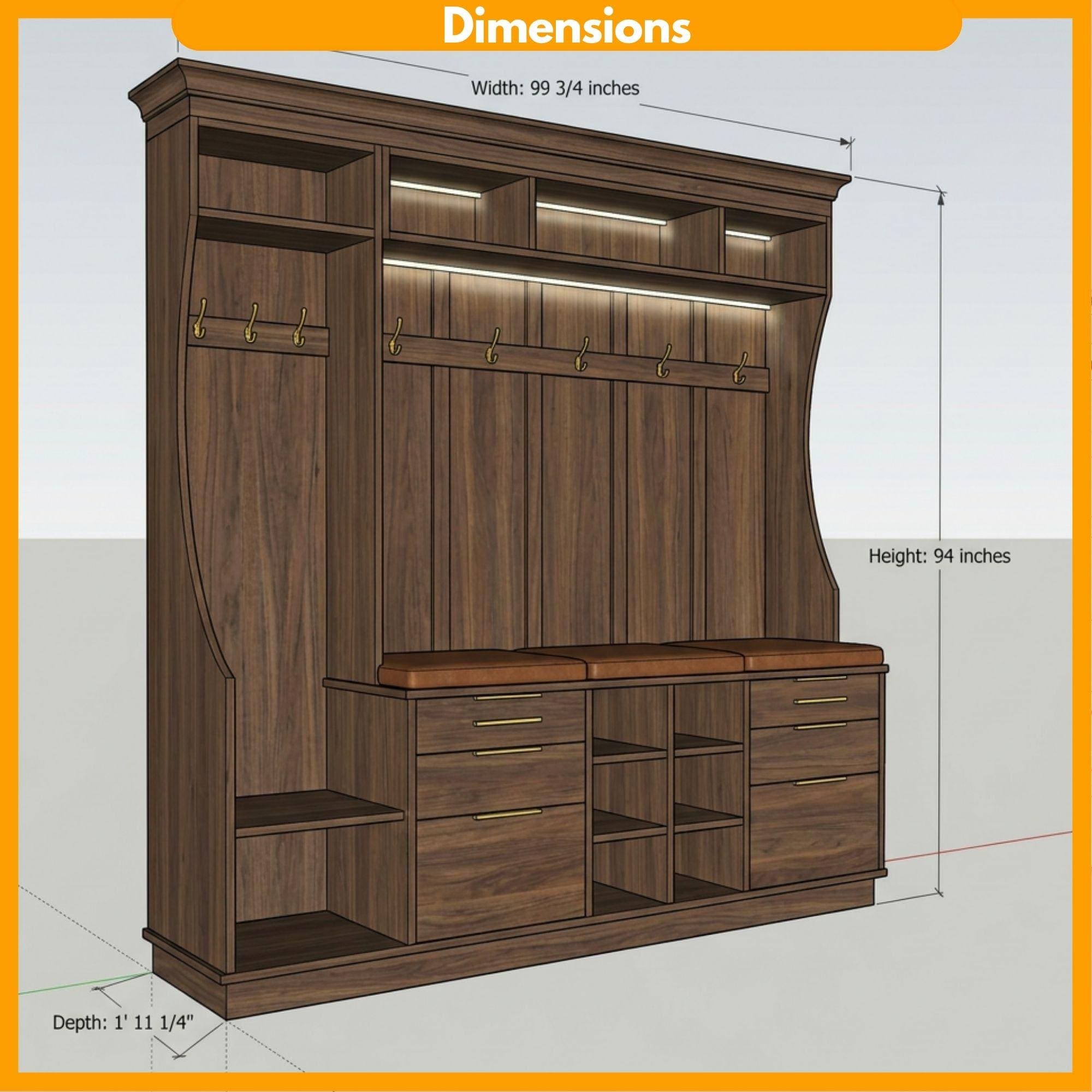 DIY Built In Cabinets Plans | Large Mudroom Hall Tree Blueprint | Wall Unit Storage Cabinet PDF - view 2