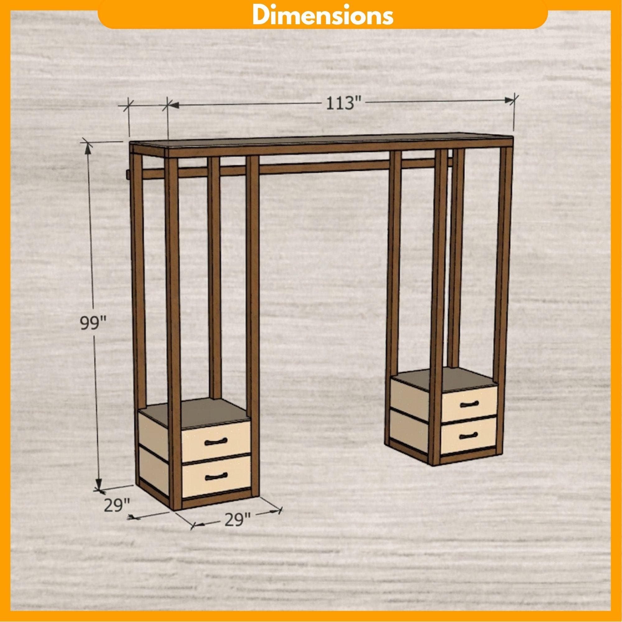 DIY Open Wardrobe Plans PDF | Wooden Clothes Rack with Shelves | Bedroom Clothing Rack and Organizer | Closet Storage System - view 2