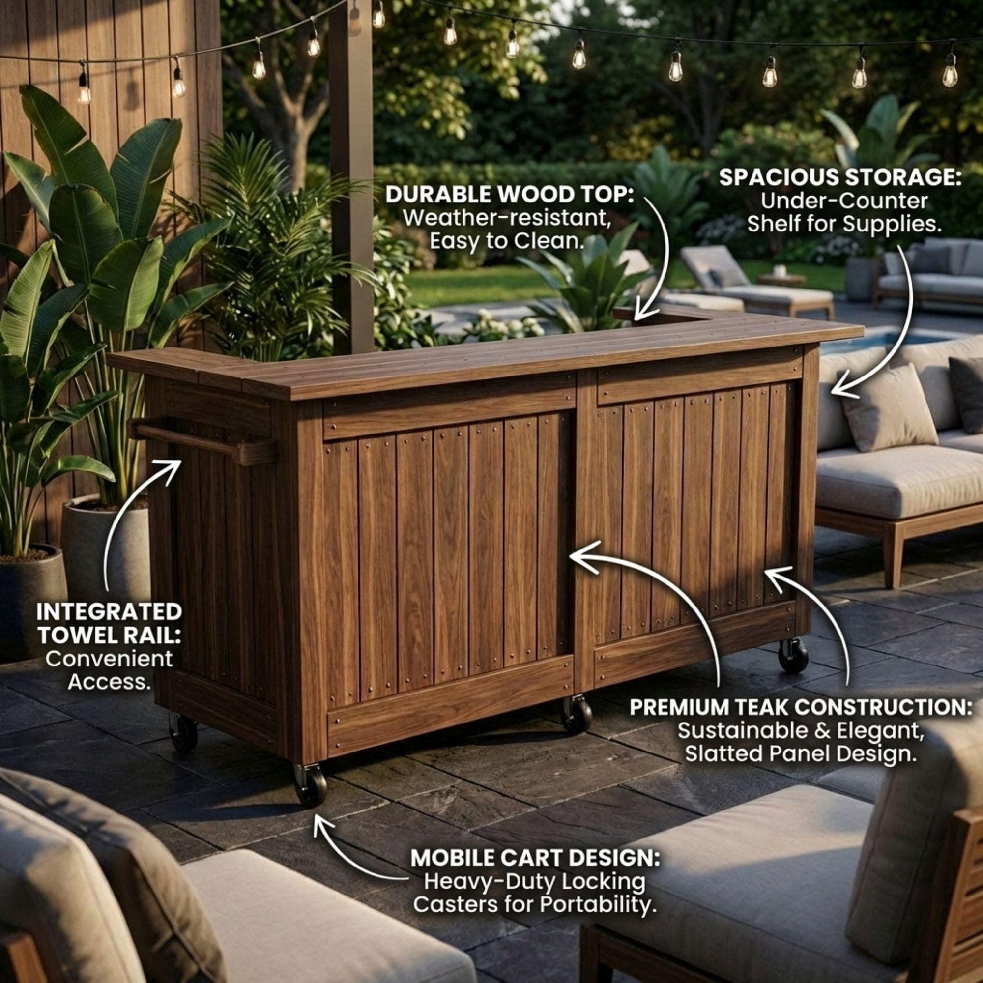 DIY Outdoor Bar Plans | Slatted Wood Mobile Bar Blueprint (PDF Download) - view 3